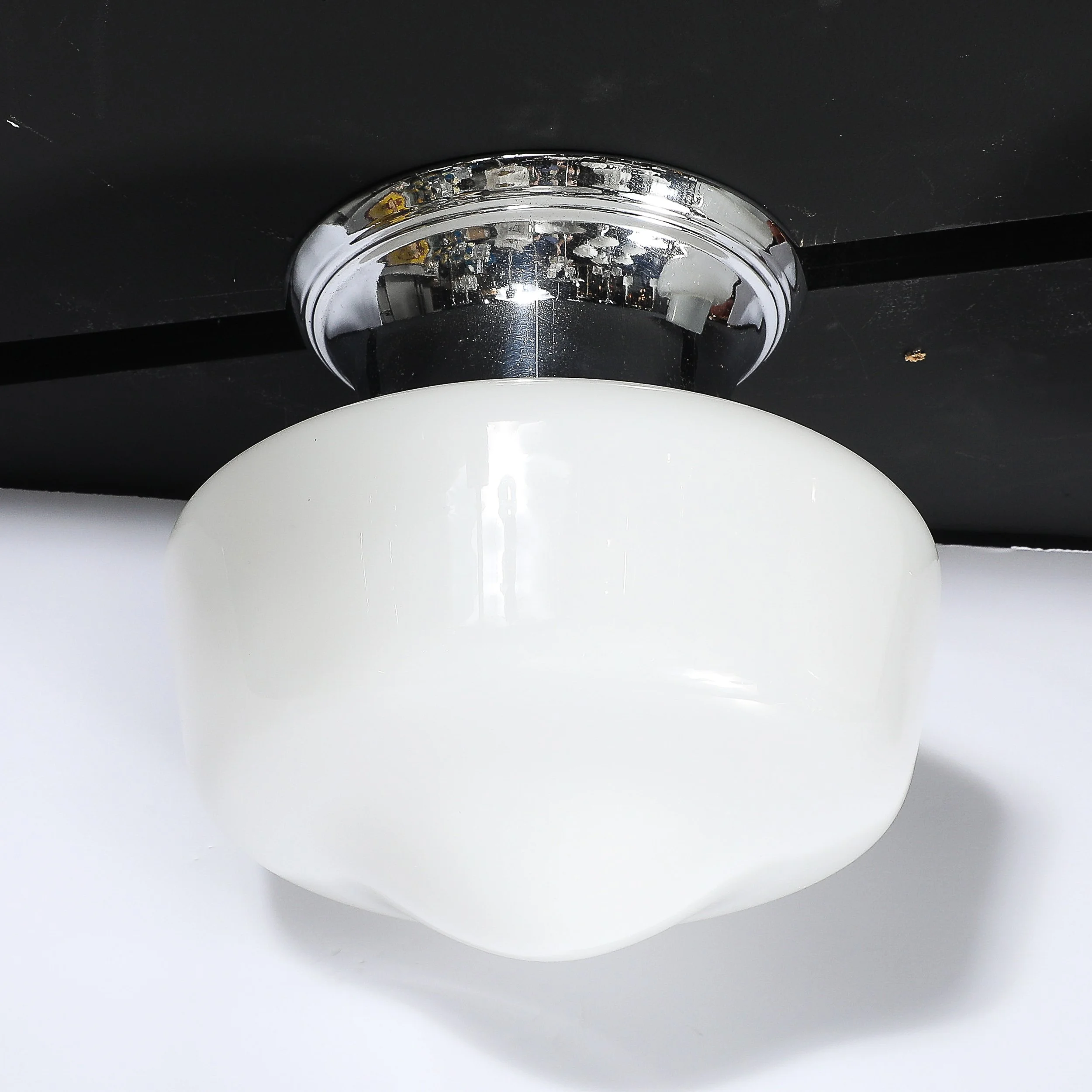 Art Deco Machine Age Rounded Cylindrical Milk Glass Flush Mount Chandelier - High Style Deco 7.jpg