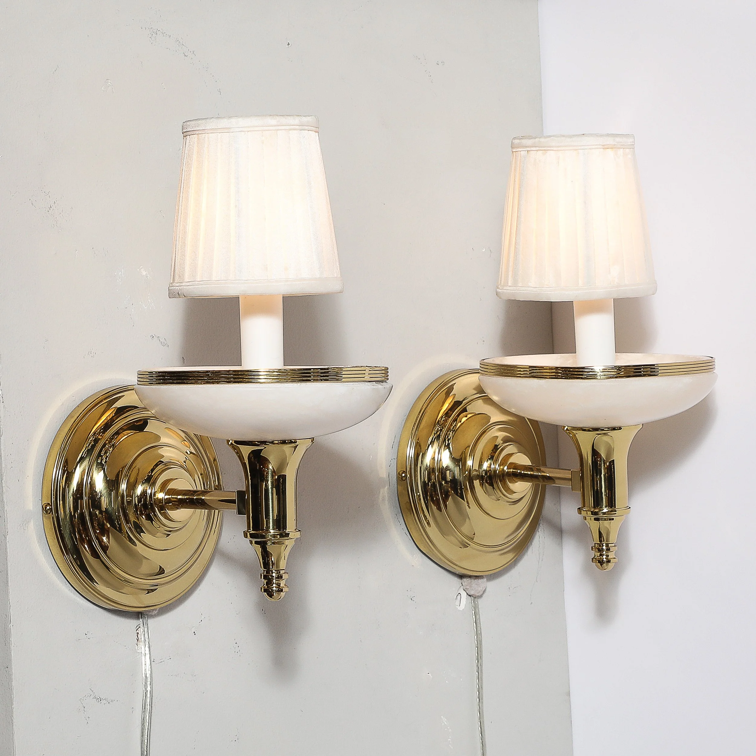 Pair of Art Deco Style Alabaster and Polished Brass Sconces - High Style Deco 6.jpg