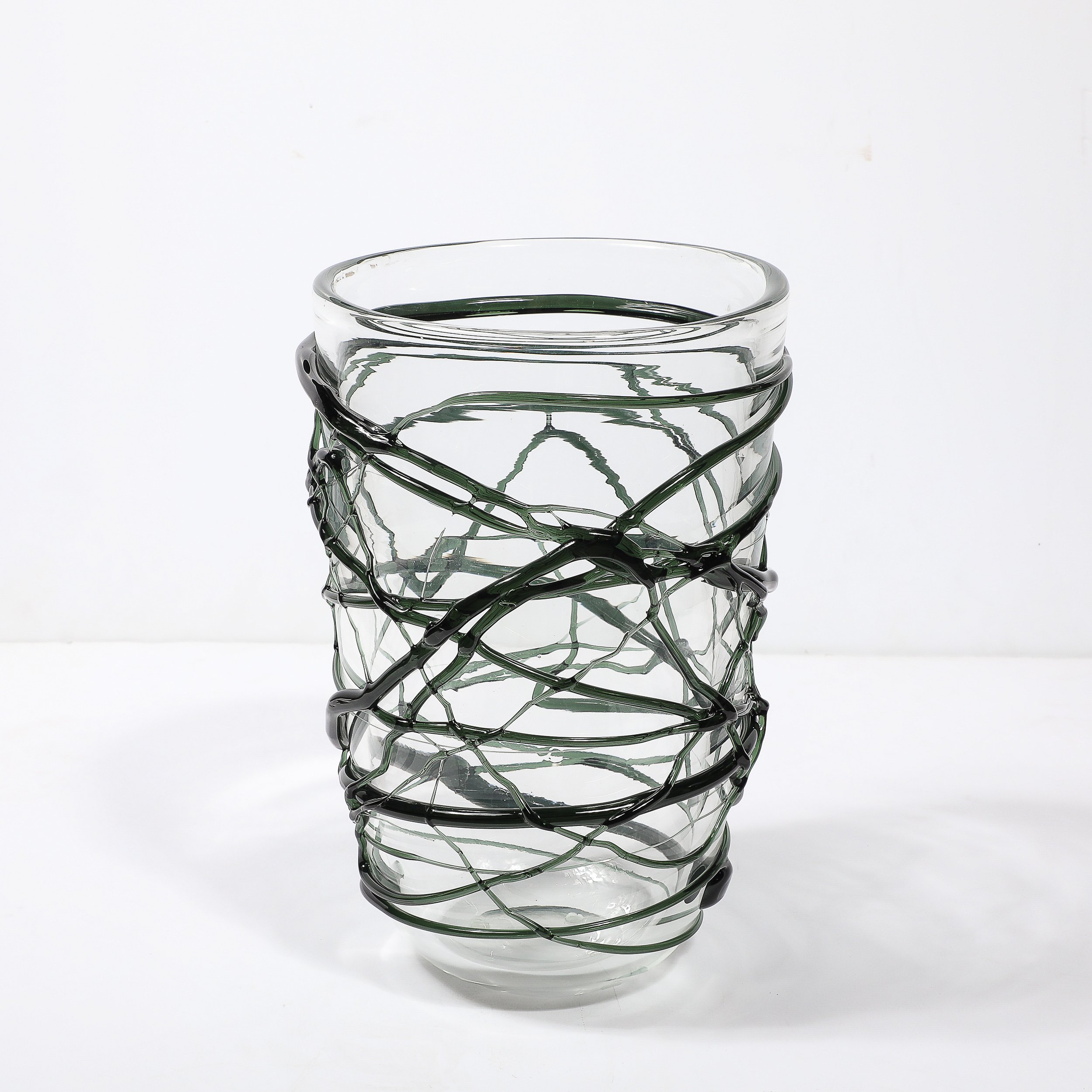 Hand-Blown Murano Glass Vases with Organic Viridian Green Sculptural Striations - High Style Deco 9.jpg