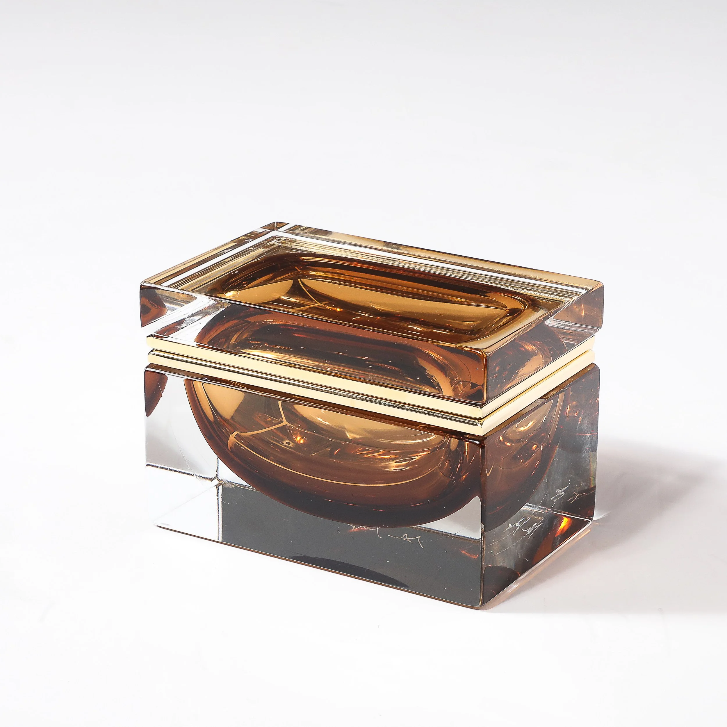 Modernist Hand-Blown Murano Glass Box in Citrine W: Polished Brass Fittings - High Style Deco 3.jpg