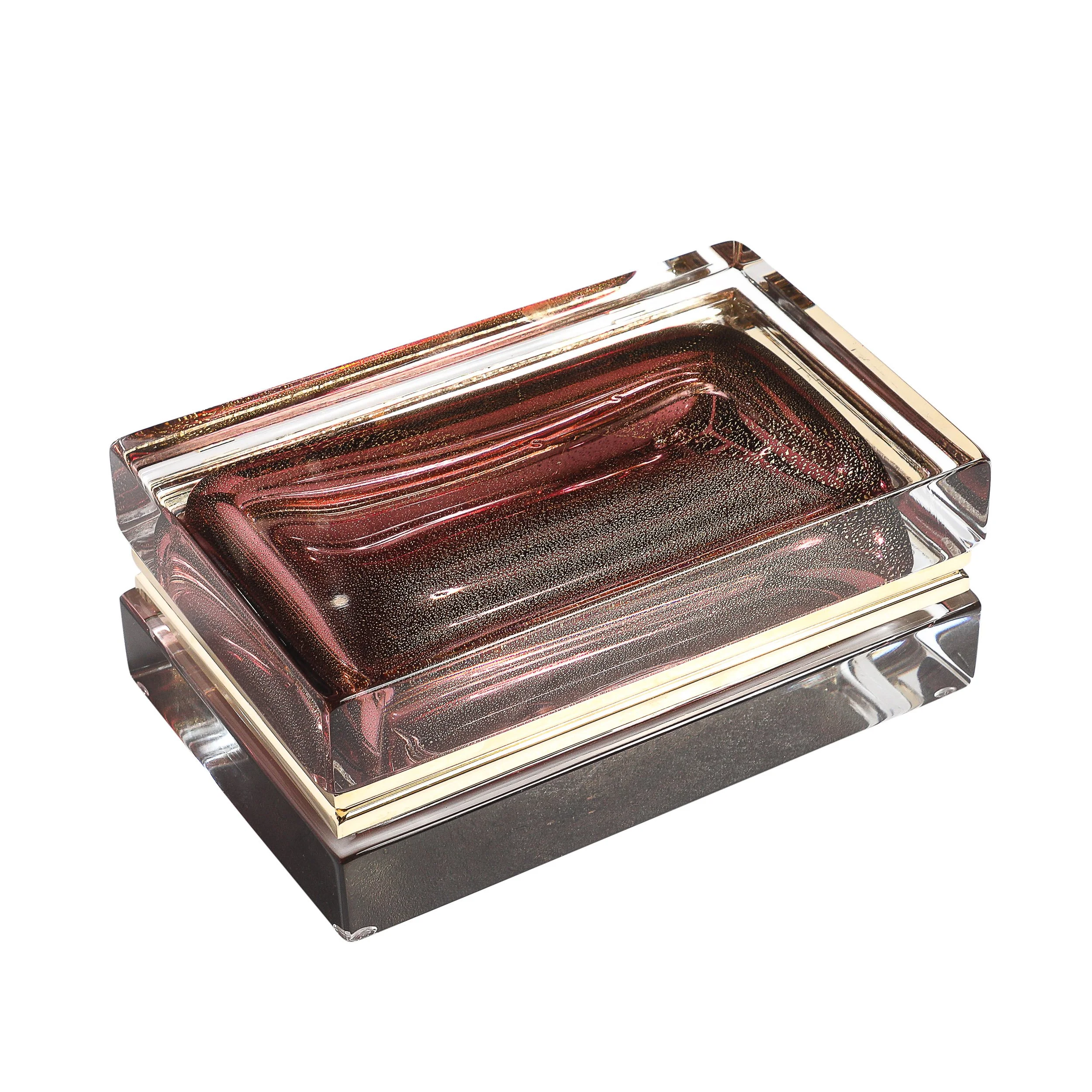 Modernist Hand-Blown Murano Glass Box in Smoked Rose with 24 Karat Gold Flecks - High Style Deco.jpg