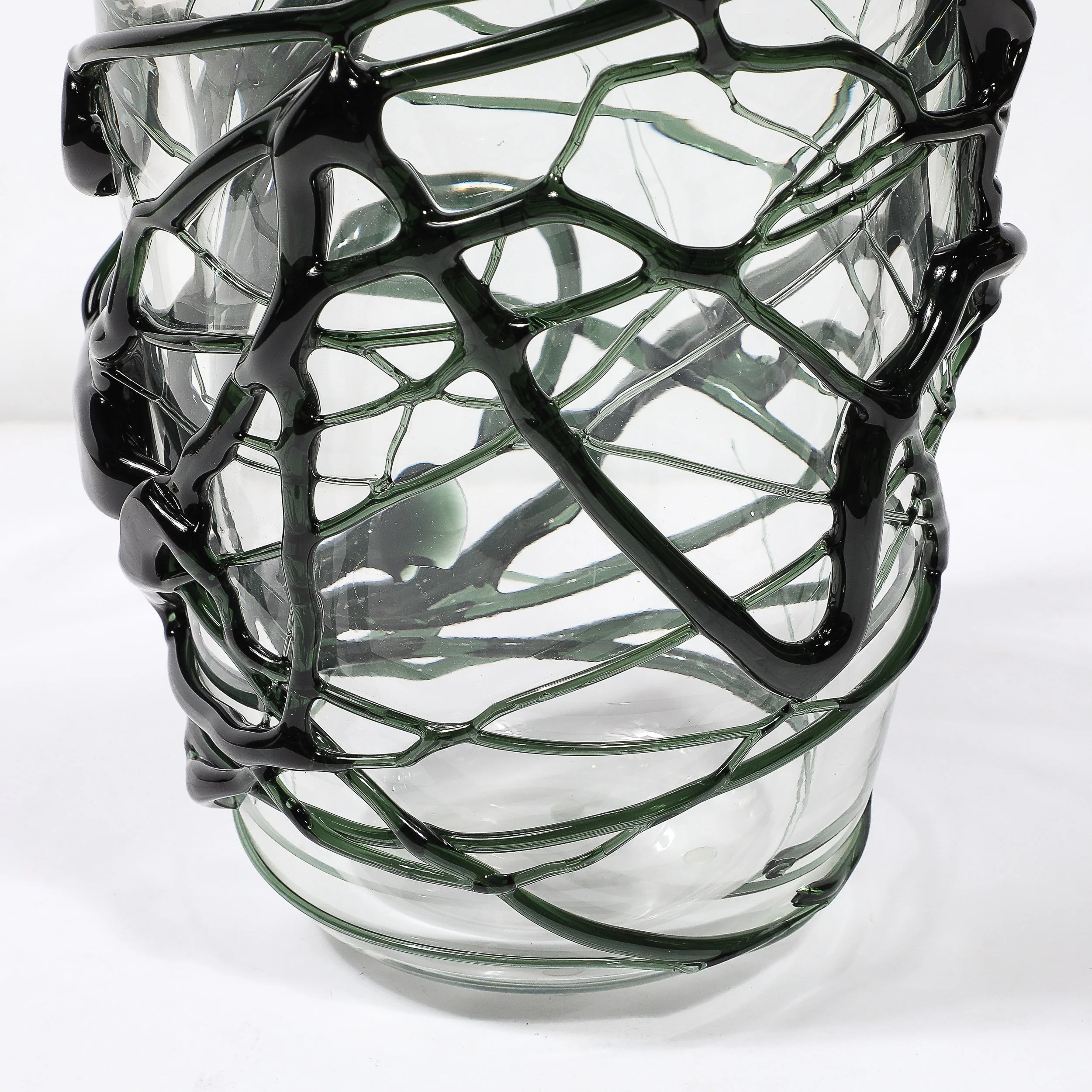 Hand-Blown Murano Glass Vases with Organic Viridian Green Sculptural Striations - High Style Deco 24.jpg