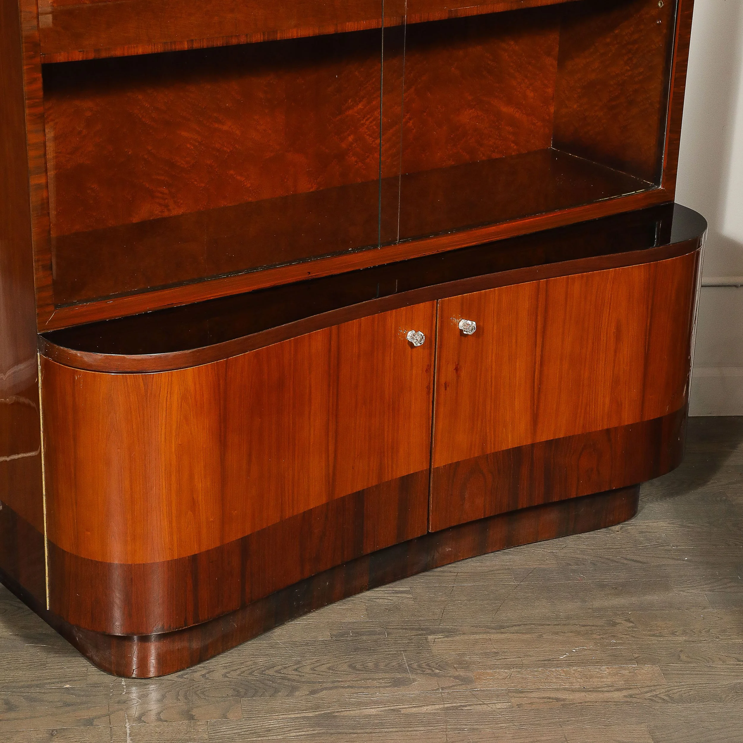 Art Deco Bar Cabinet in Bookmatched Walnut & Burled Elm w: Black Lacquer Accents - High Style Deco 5.jpg