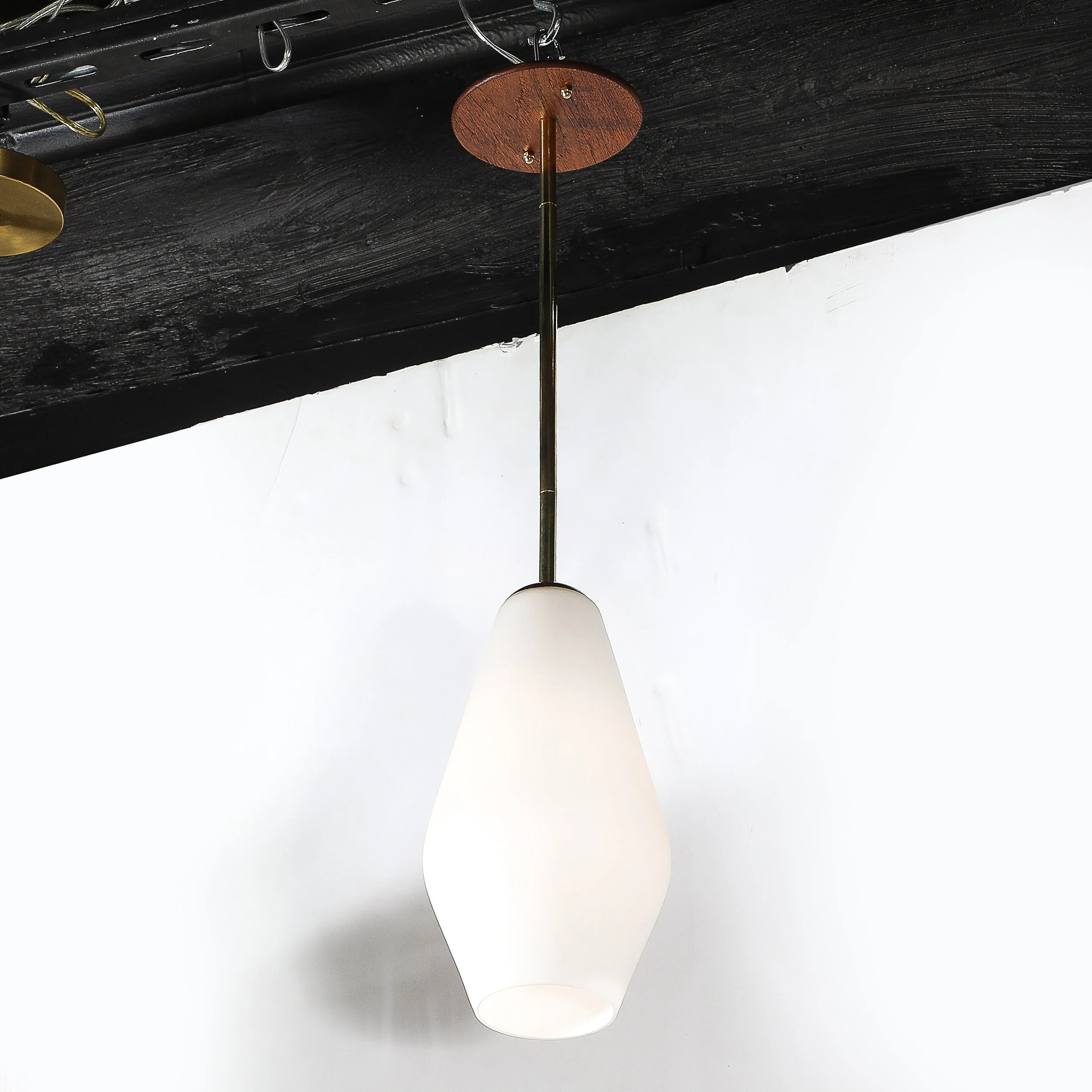 Mid-Century Modern Frosted Glass & Walnut Pendant Chandelier with Brass Fittings - High Style Deco 1.jpg