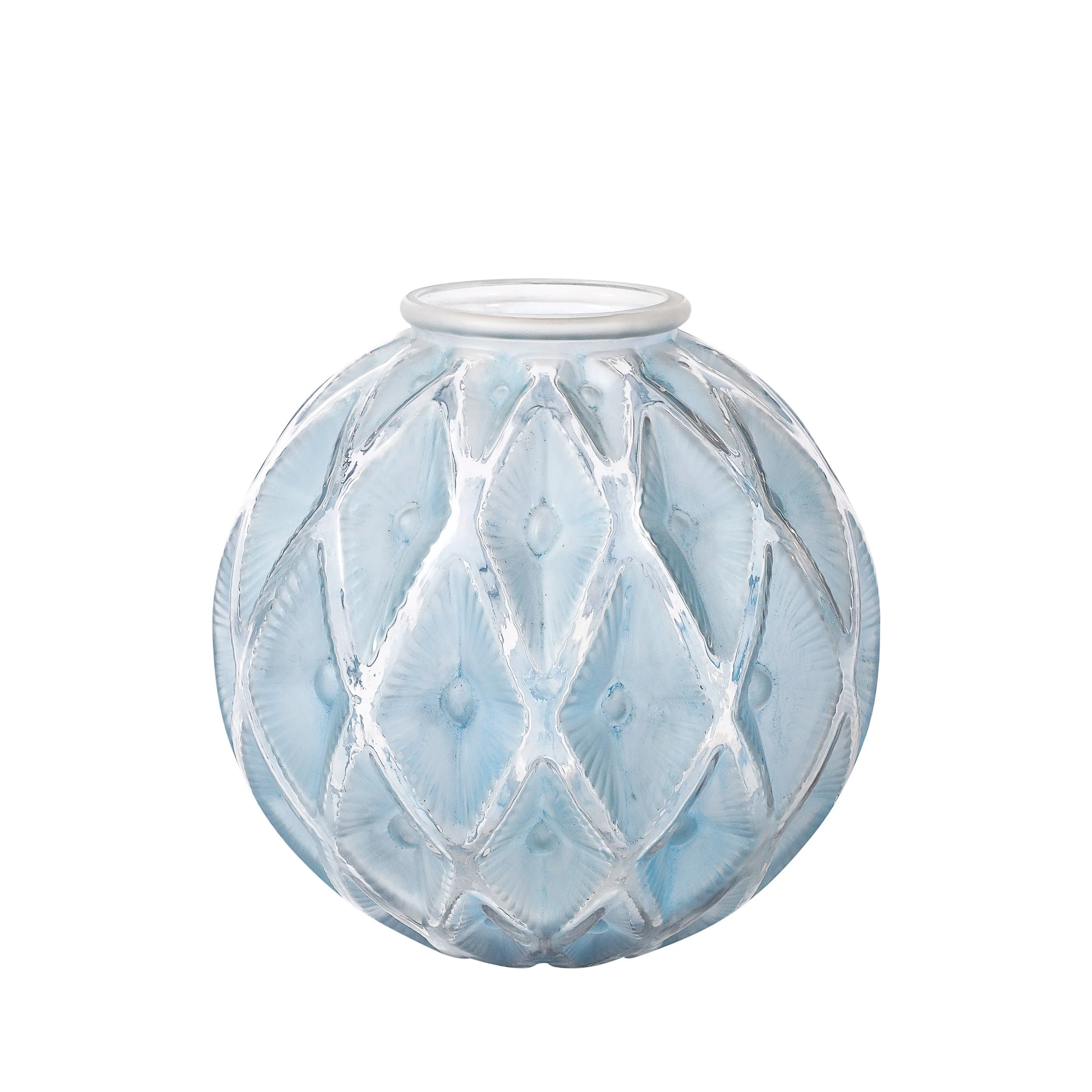 Art Deco Smoked Cerulean Hue Frosted and Transparent Glass Vase signed Lalique