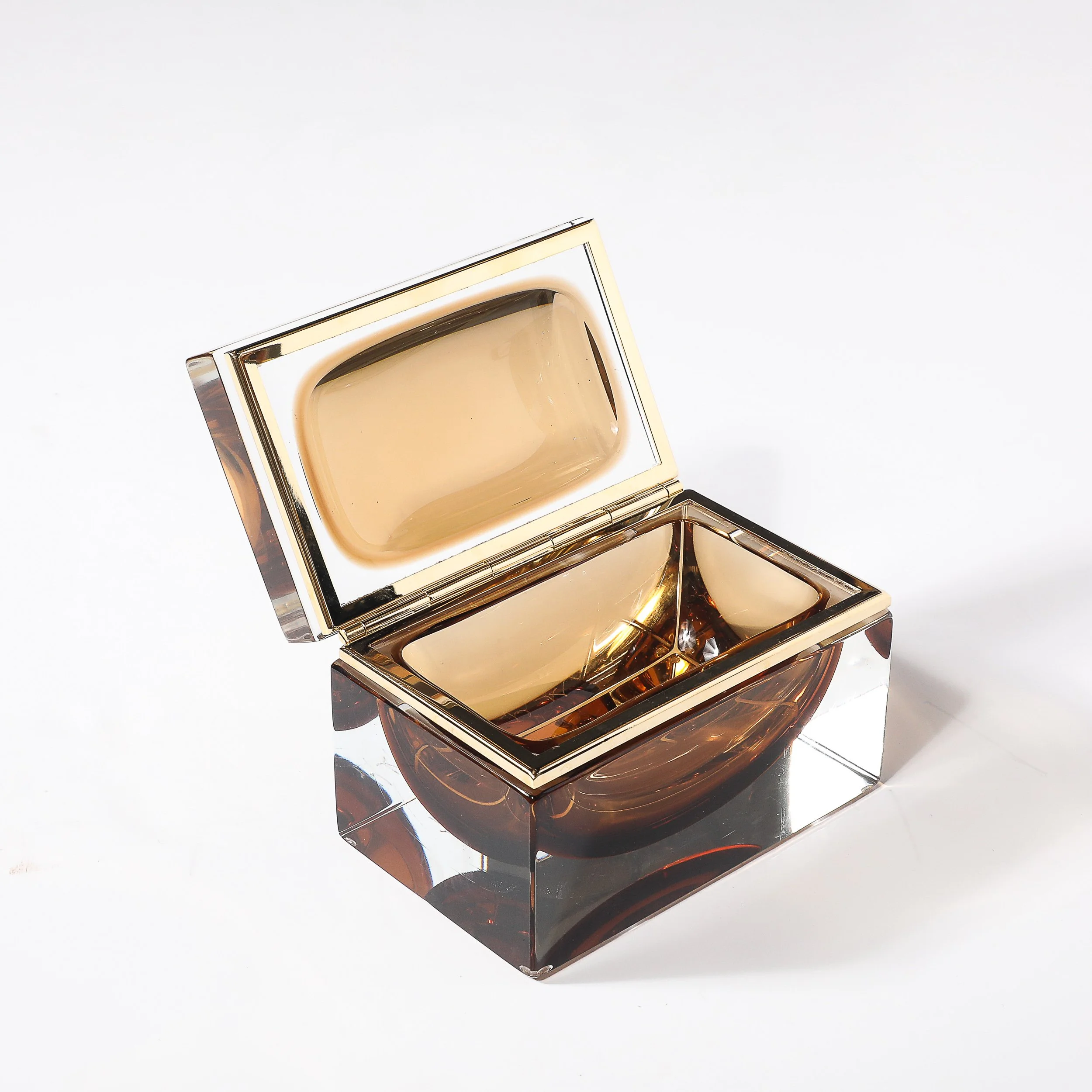 Modernist Hand-Blown Murano Glass Box in Citrine W: Polished Brass Fittings - High Style Deco 8.jpg