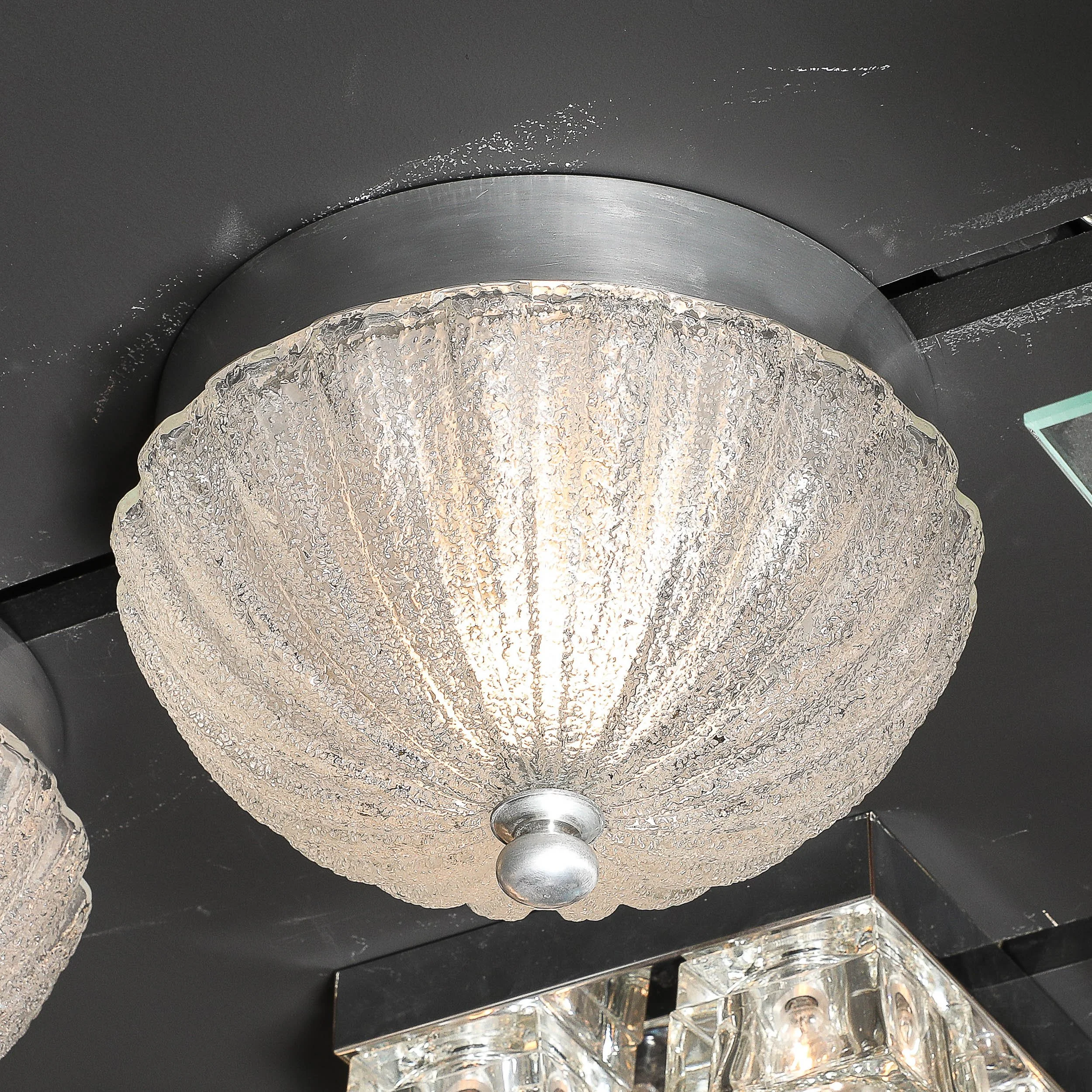 Pair of Mottled & Fluted Glass Flush Mount Chandeliers with Nickel Fittings - High Style Deco 9.jpg