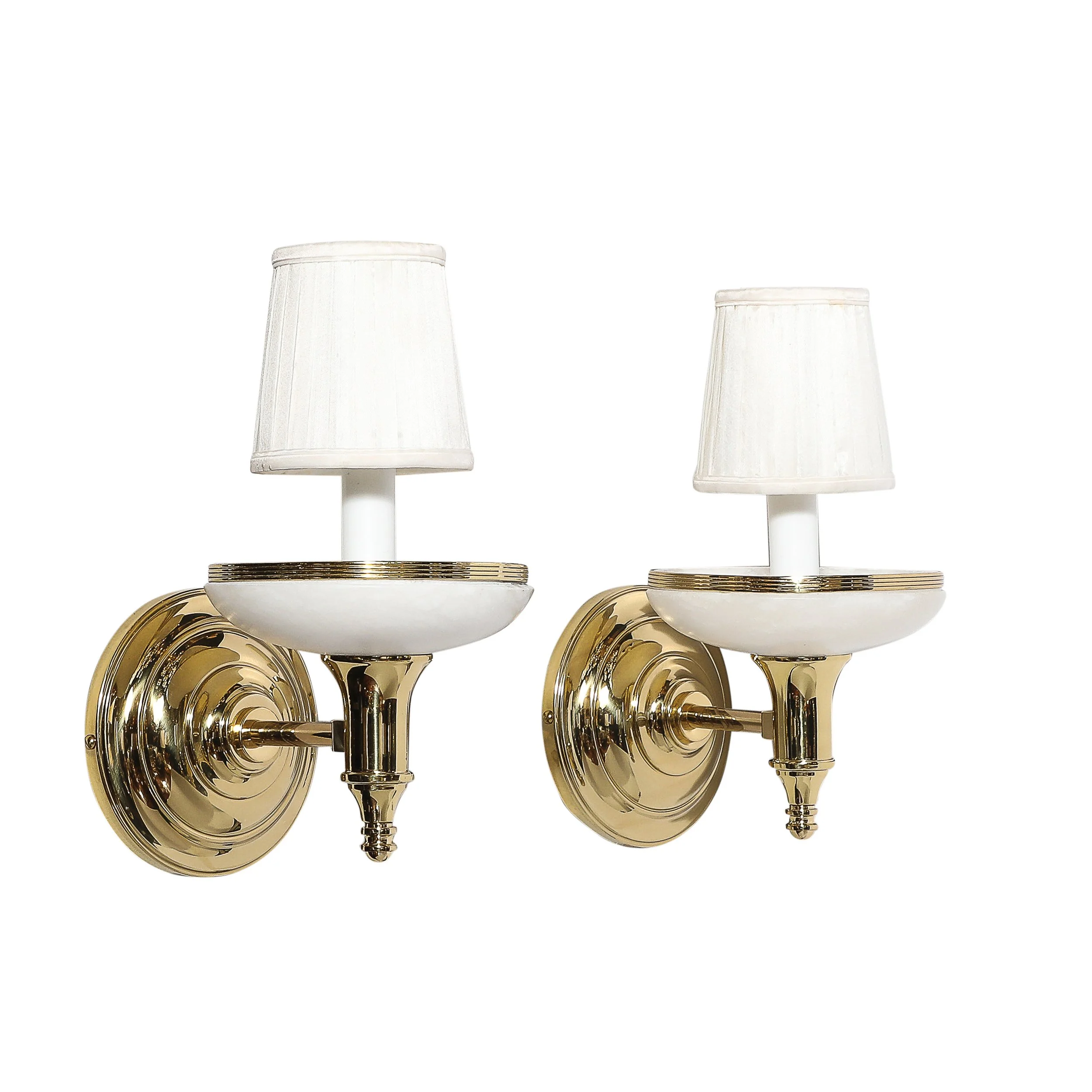 Pair of Art Deco Style Alabaster and Polished Brass Sconces - High Style Deco.jpg