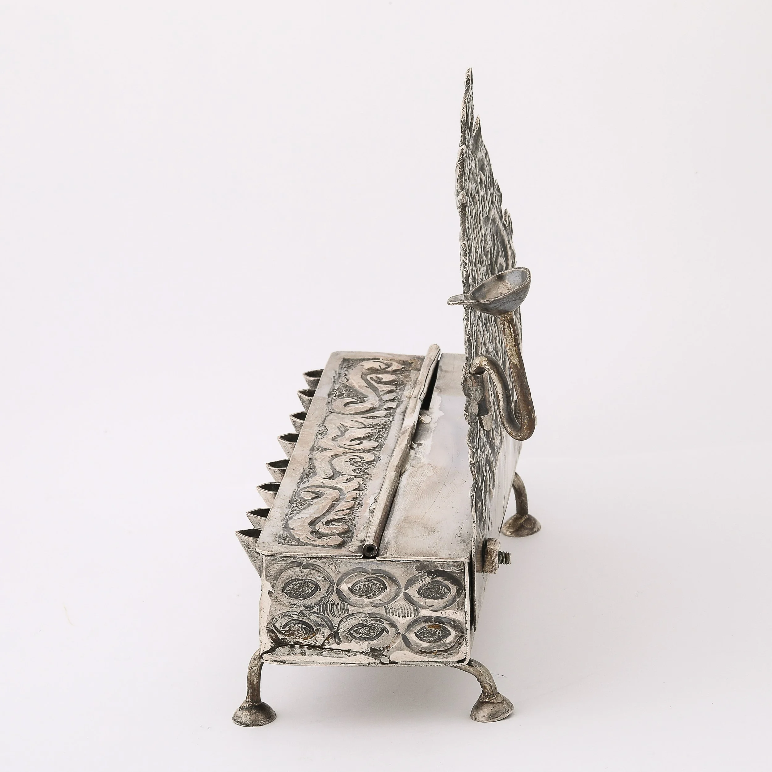 Baroque 19th Century Hand-Worked Sterling Oil Lamp Footed Menorah - High Style Deco 9.jpg
