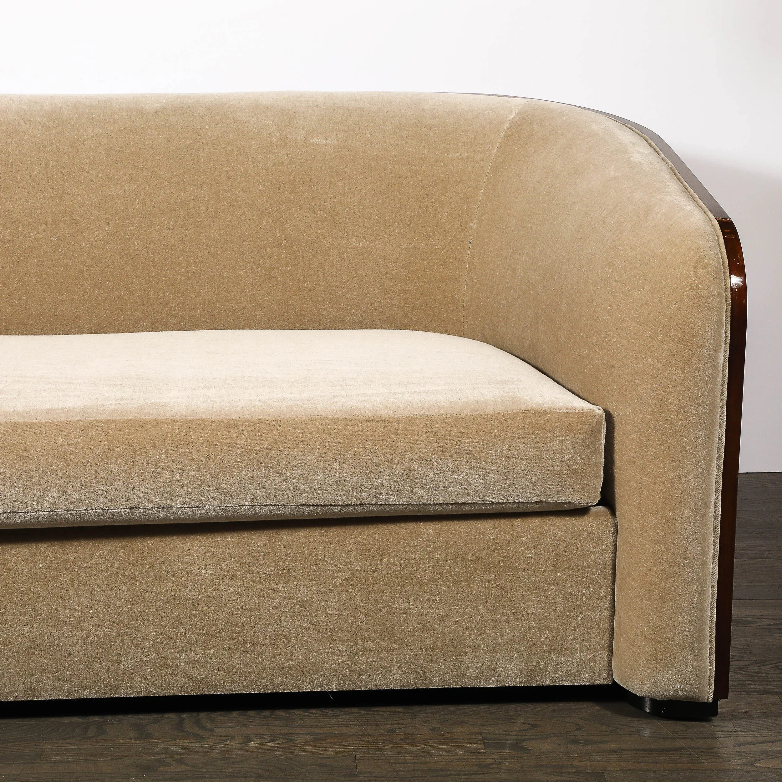 Rare Mid-Century Curved Back Sofa in Book-Matched Walnut signed Karl Springer - High Style Deco 2.jpg