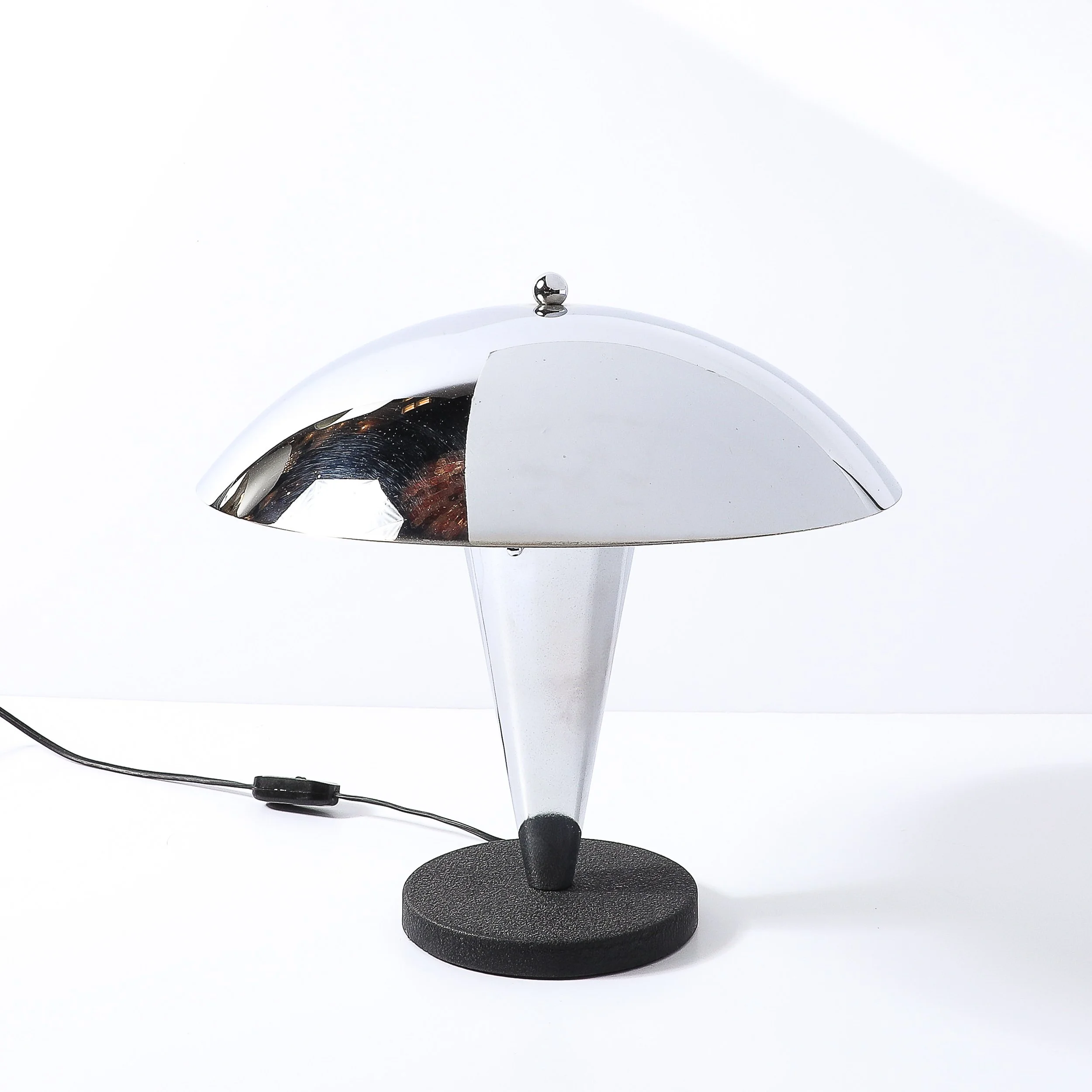 Art Deco Machine Age Dome Form Polished Chrome & Black Enamel Table Lamp - High Style Deco 7.jpg