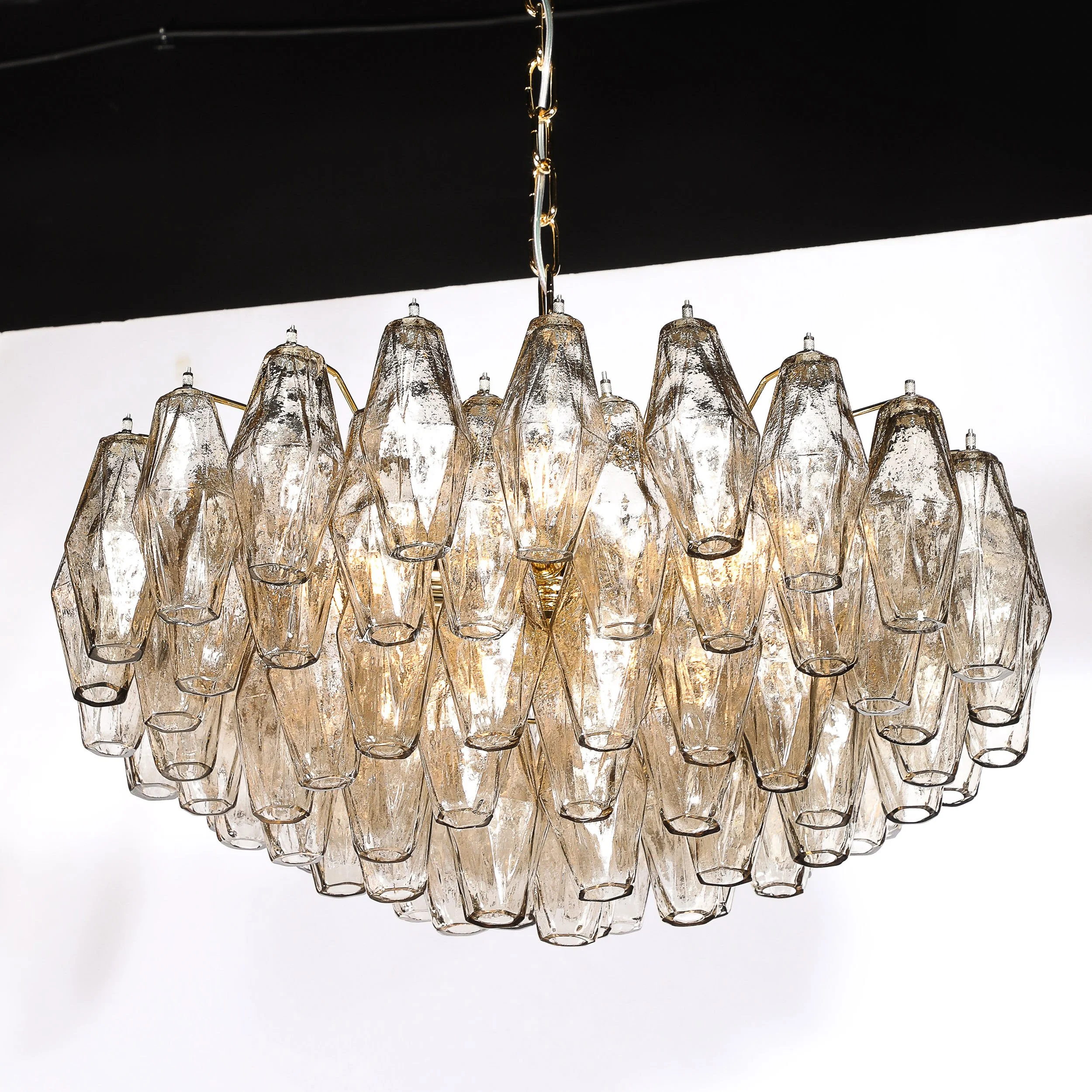 Modernist Hand-Blown Murano Smoked Glass Polyhedral Chandelier in Brass Fittings - High Style Deco 7.jpg