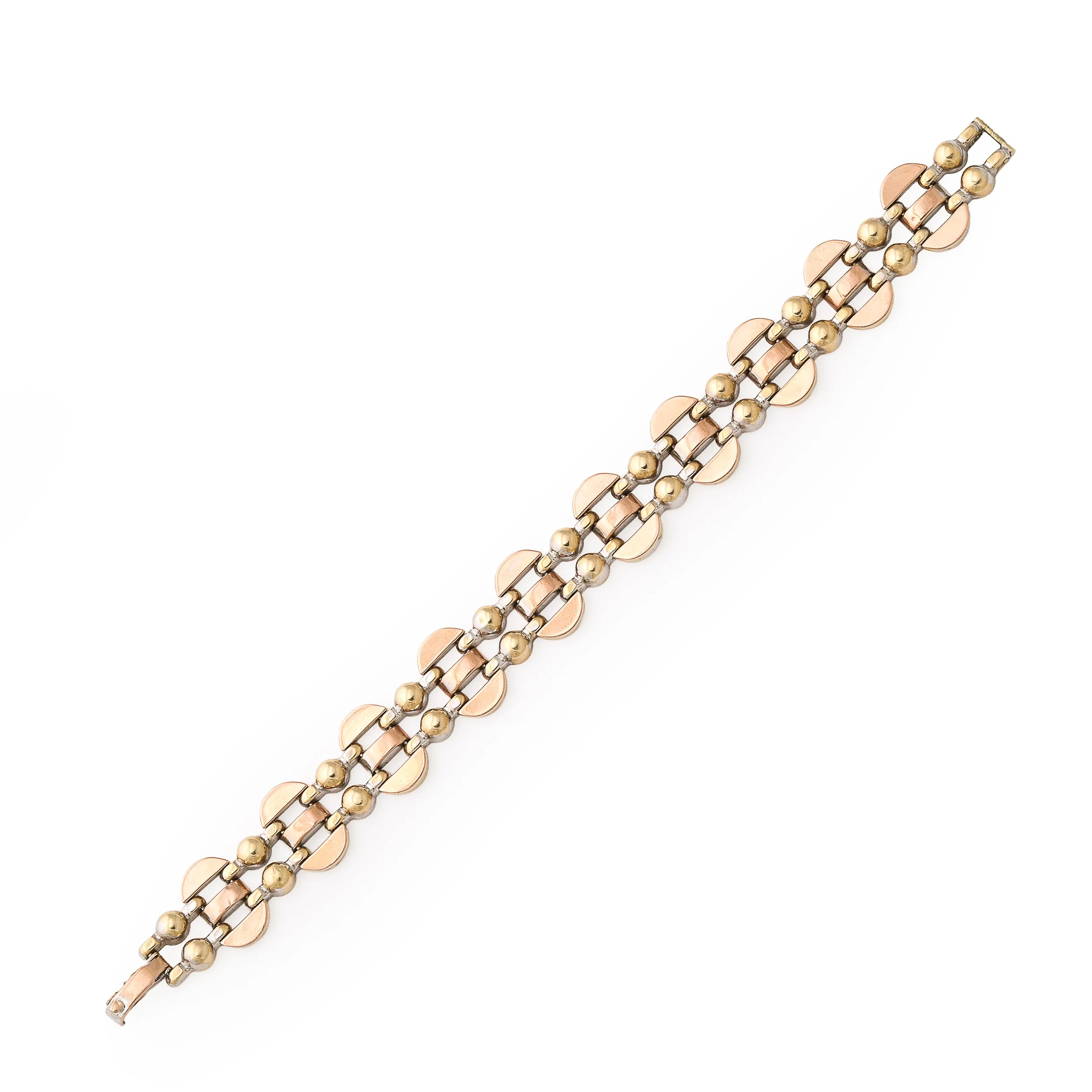 Art Deco Tricolor 14K Gold Articulating Stylized Cubist Bracelet - High Style Deco 8.jpg
