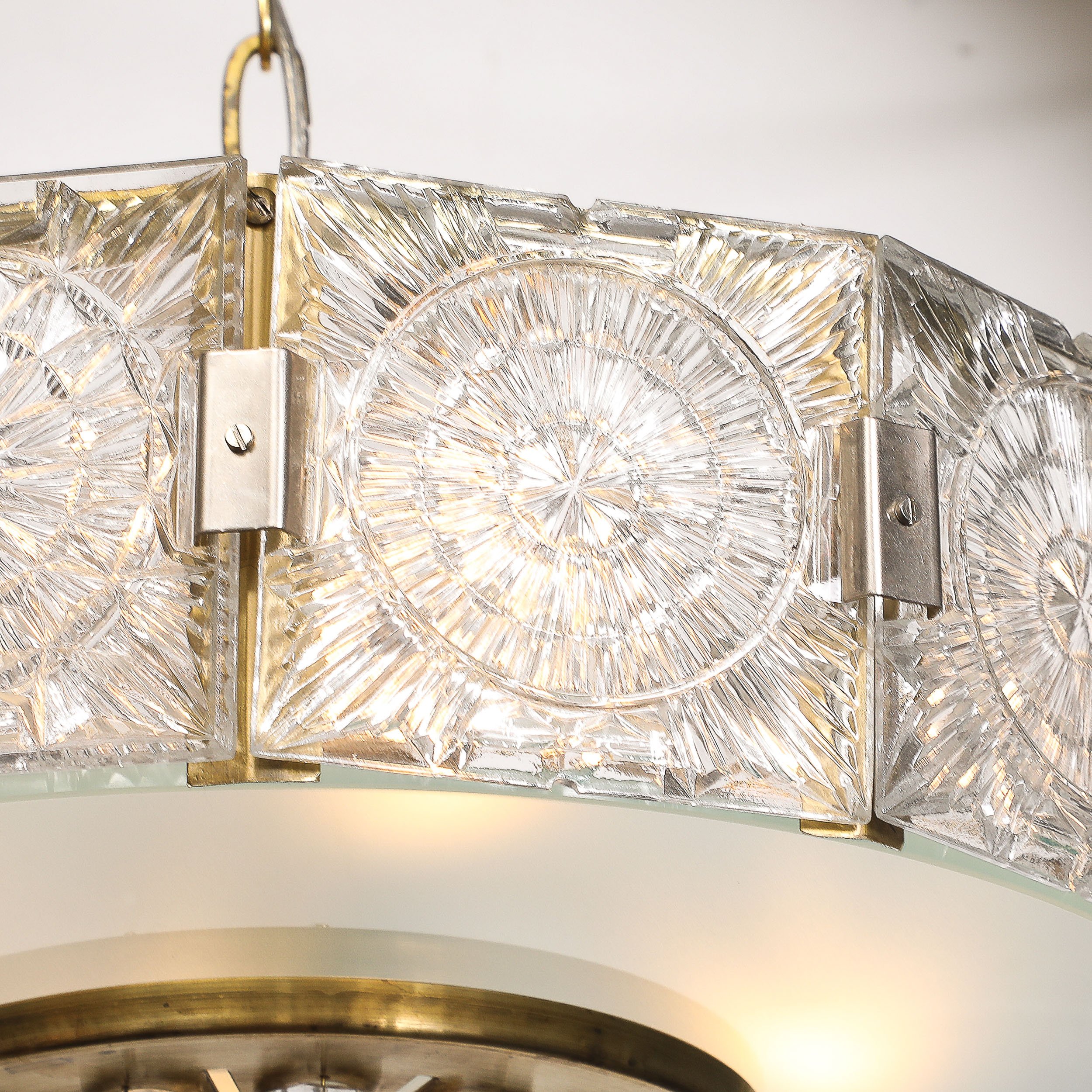 Mid-Century Modernist Pressed Glass Pendant Chandelier W: Frosted Diffuser - High Style Deco 12.jpg