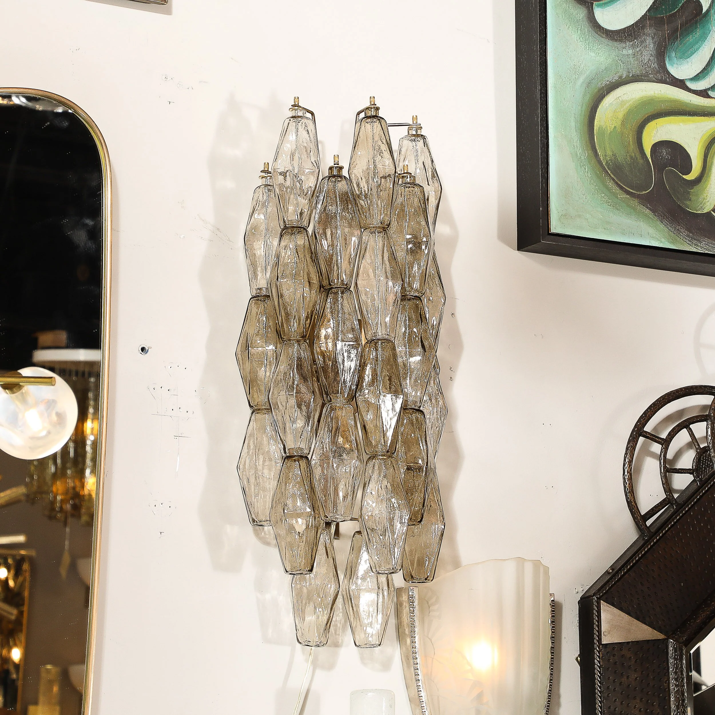 Handblown Murano Smoked Glass Polyhedral Sconces with Antique Brass Fittings - High Style Deco 10.jpg