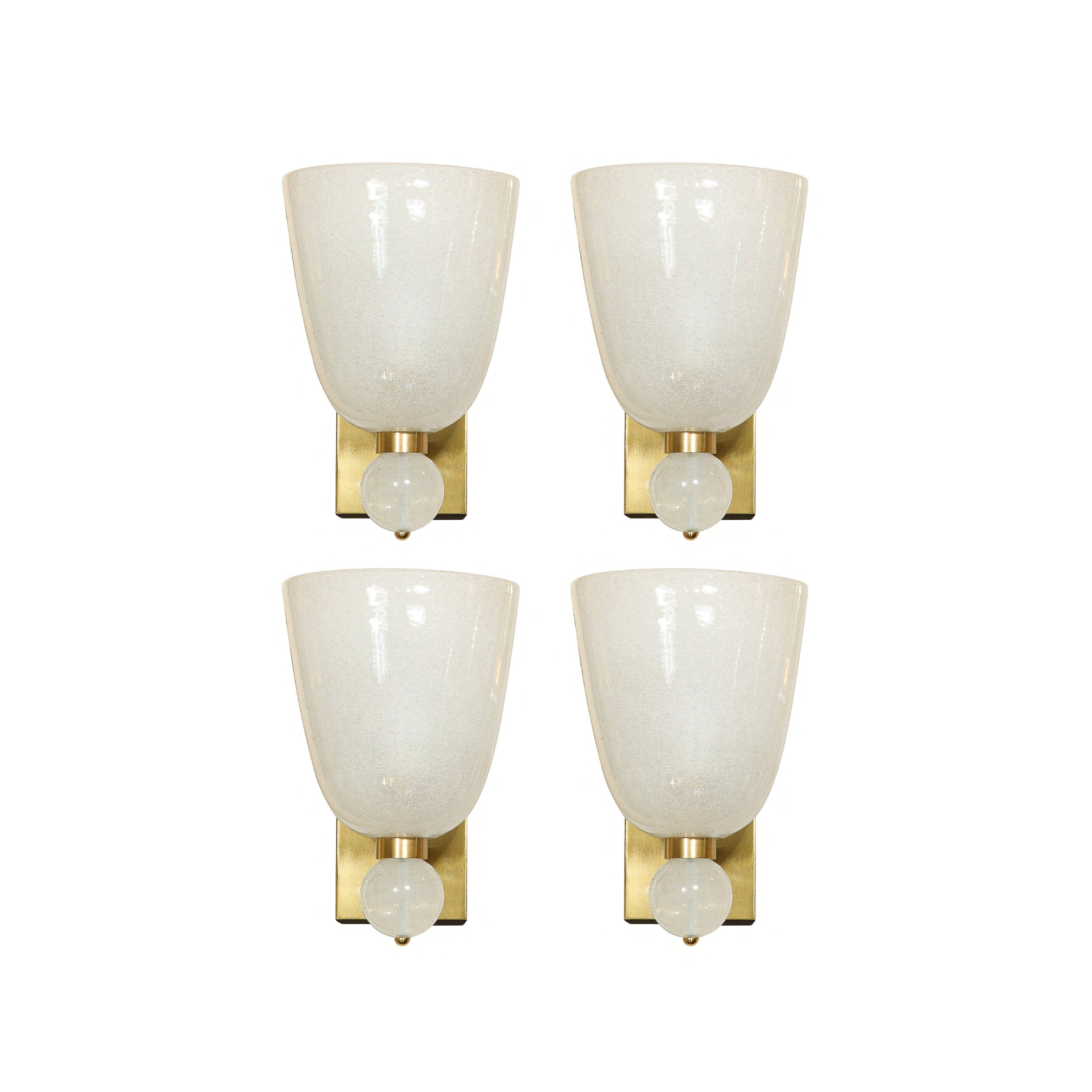 Set of 4 Modernist Hand-Blown Murano Sconces w/ Murines & Orbital Finial