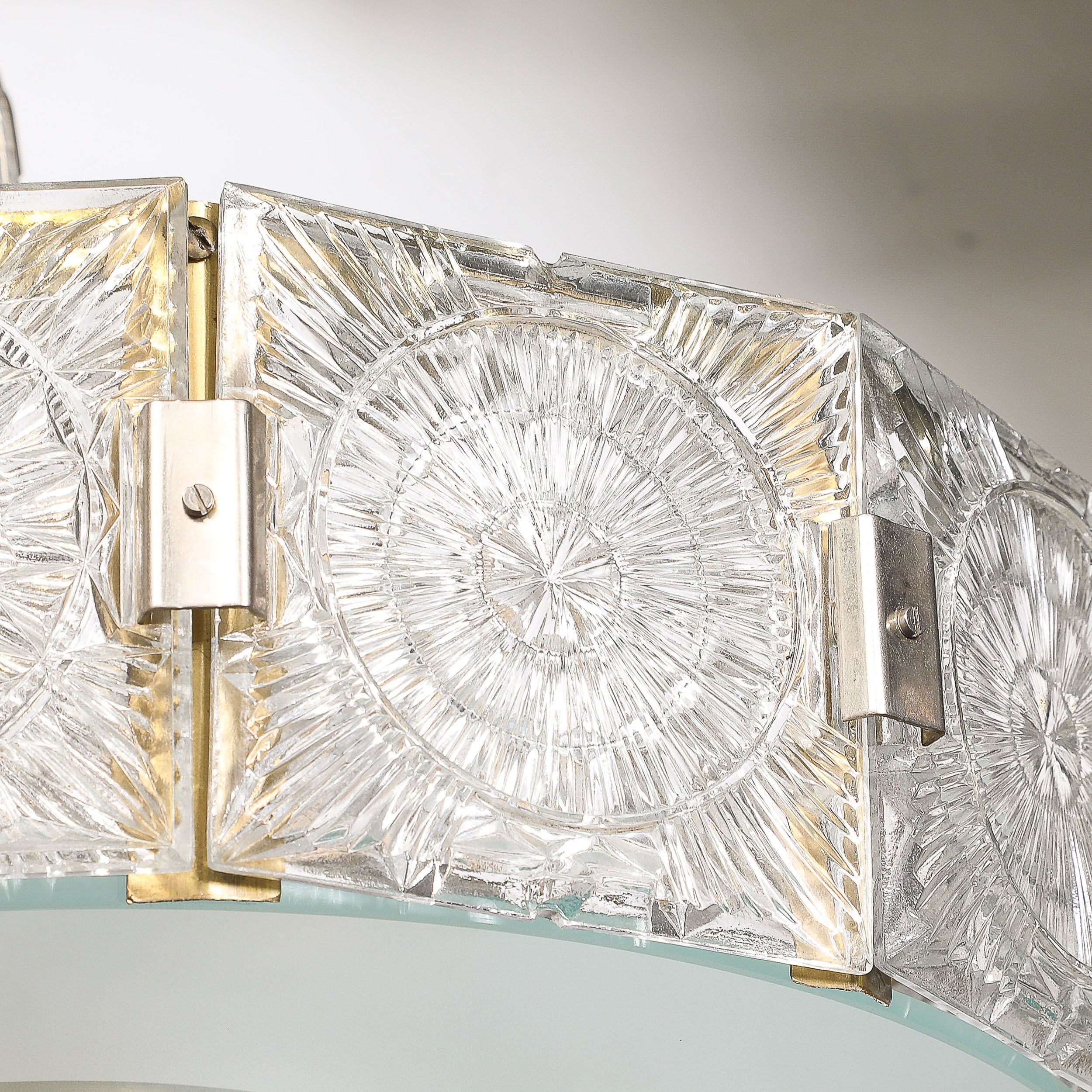 Mid-Century Modernist Pressed Glass Pendant Chandelier W: Frosted Diffuser - High Style Deco 3.jpg