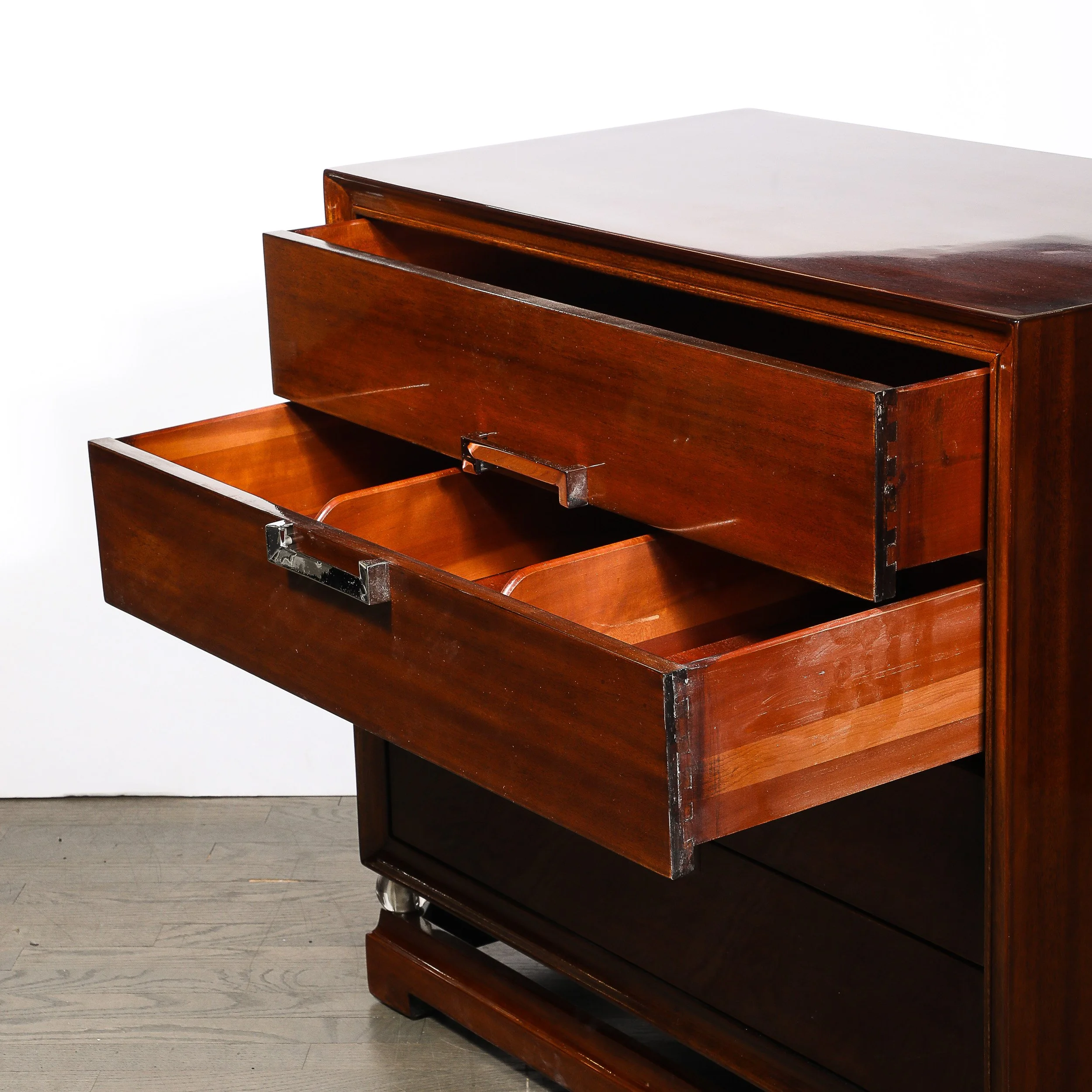 Pair of Art Deco Chests in Walnut with Rectangular Polished Nickel Pulls - High Style Deco 7.jpg