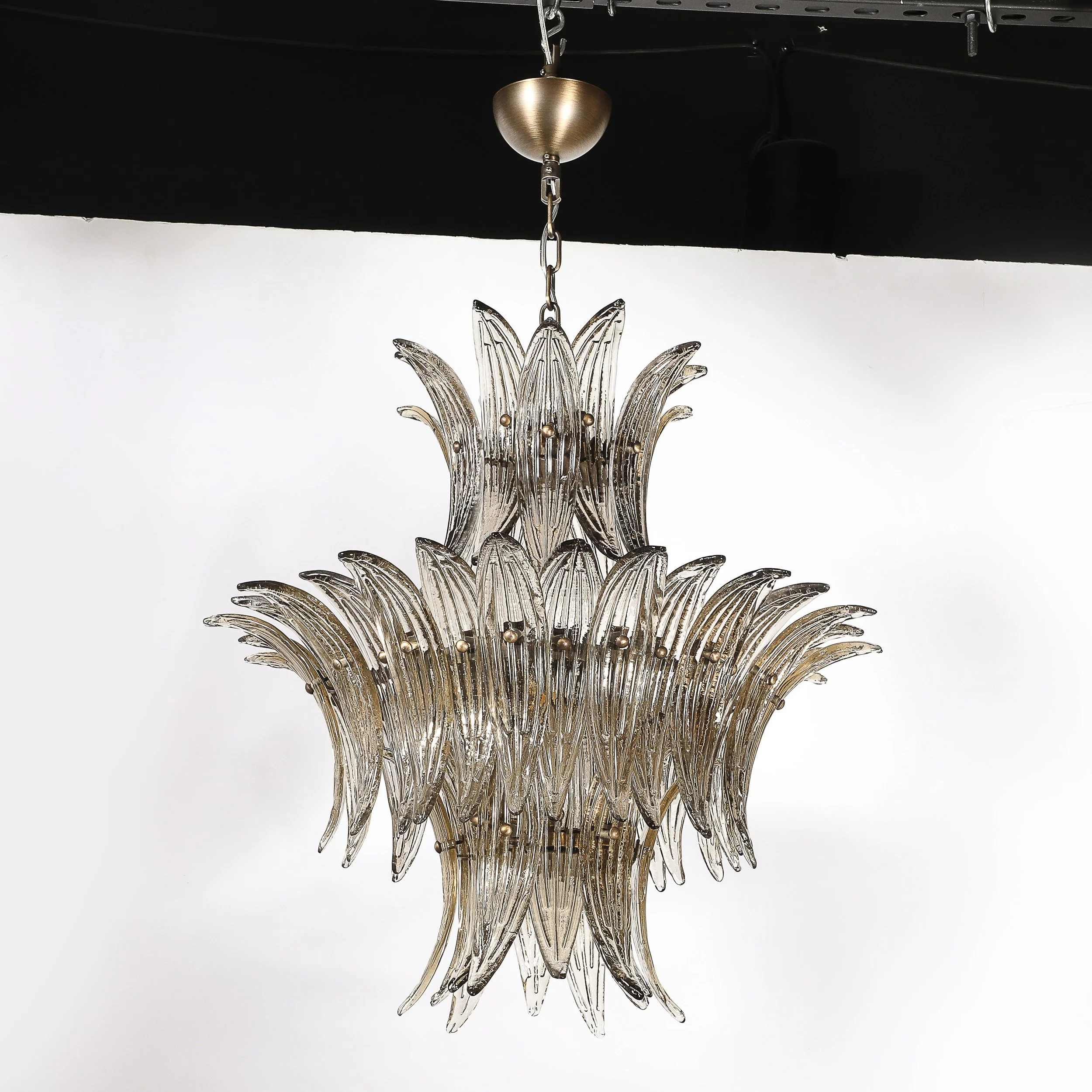 Modernist 3-Tier %22Palma%22 Hand-Blown Smoked Murano Glass & Bronze Chandelier - High Style Deco 7.jpg