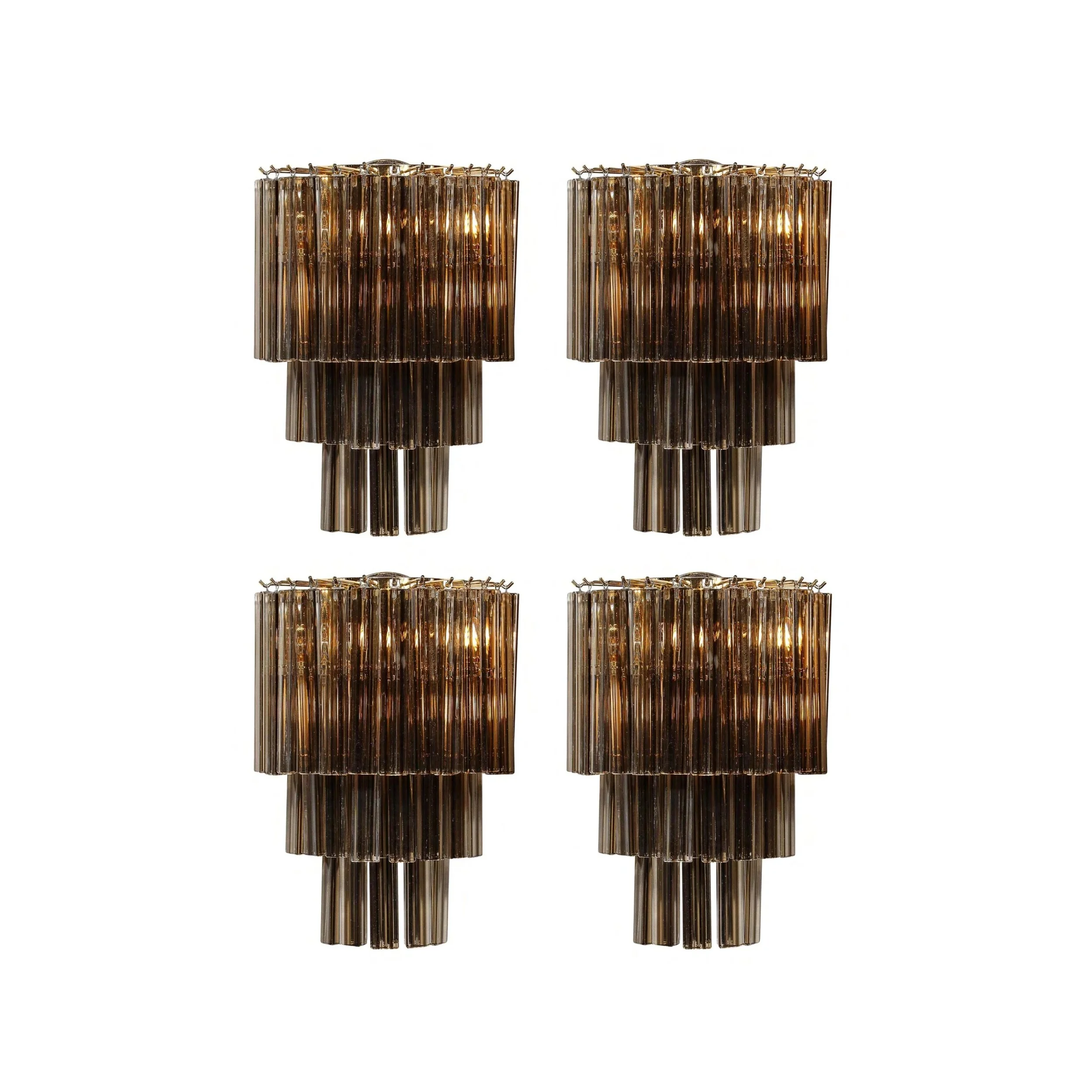 Set of 4 Modernist Hand-Blown Smoked Murano Glass Three-Tier Triedre Sconces.jpg
