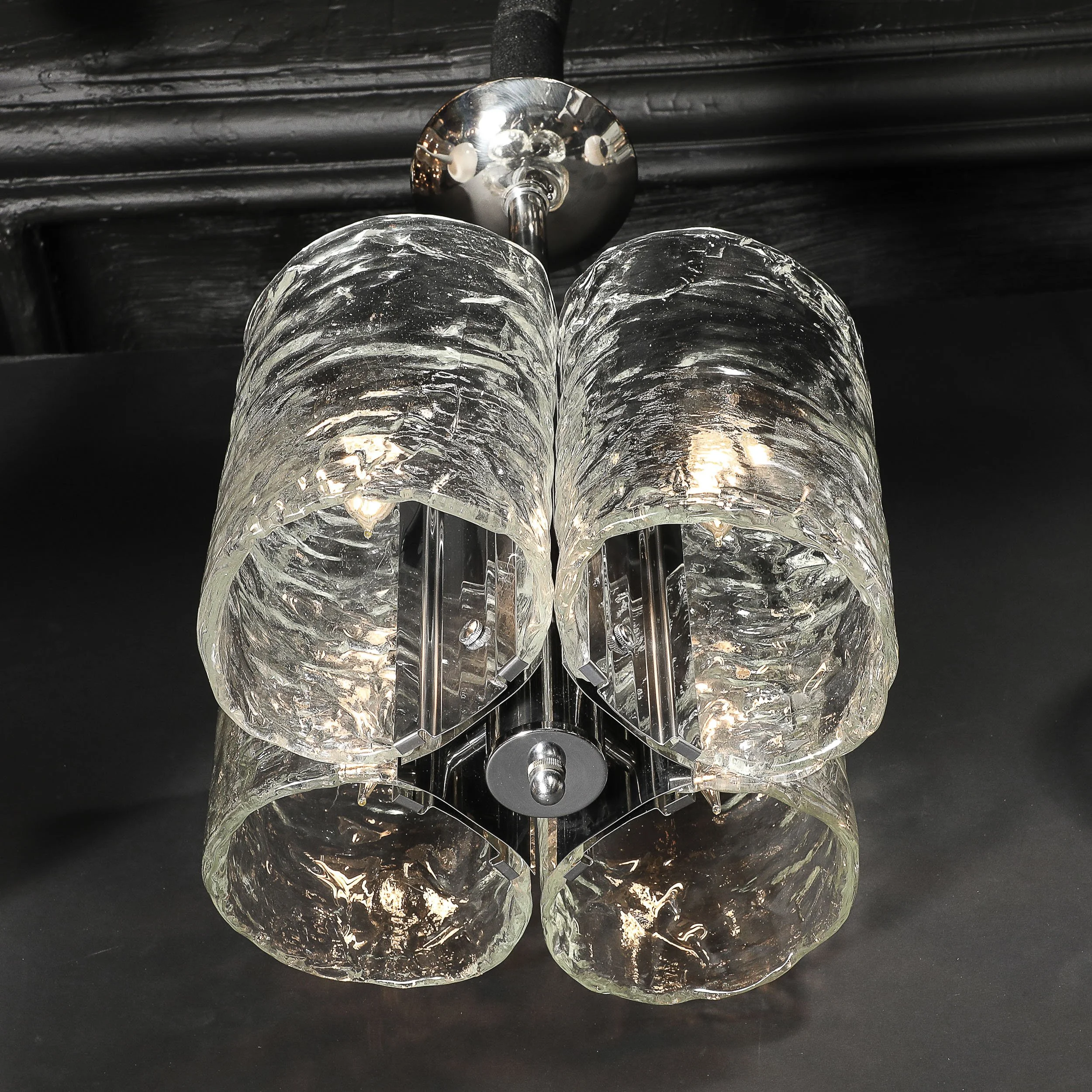 Mid-Century Hand-Blown Murano Mottled Glass & Nickel Chandelier by Mazzega - High Style Deco 20.jpg