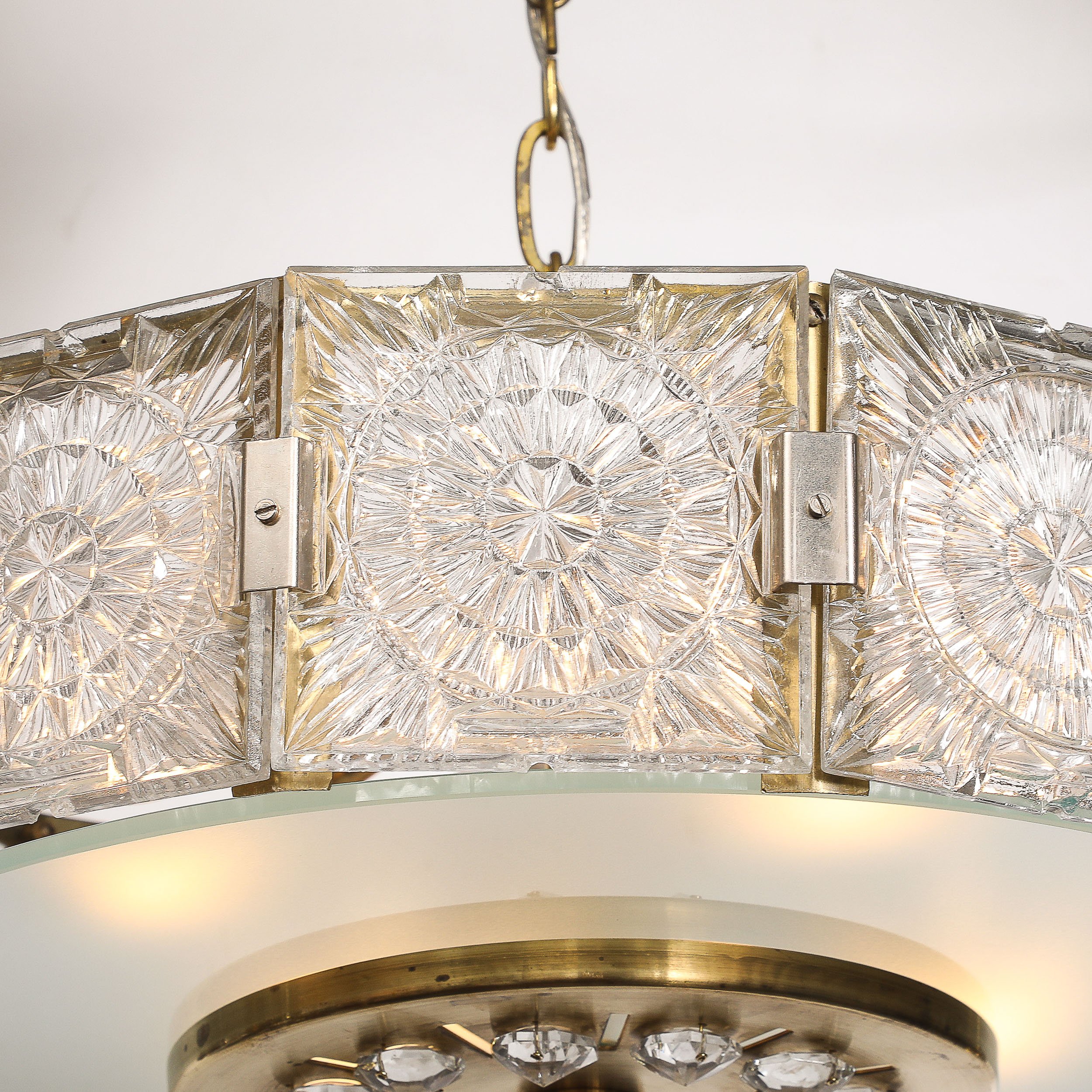 Mid-Century Modernist Pressed Glass Pendant Chandelier W: Frosted Diffuser - High Style Deco 15.jpg