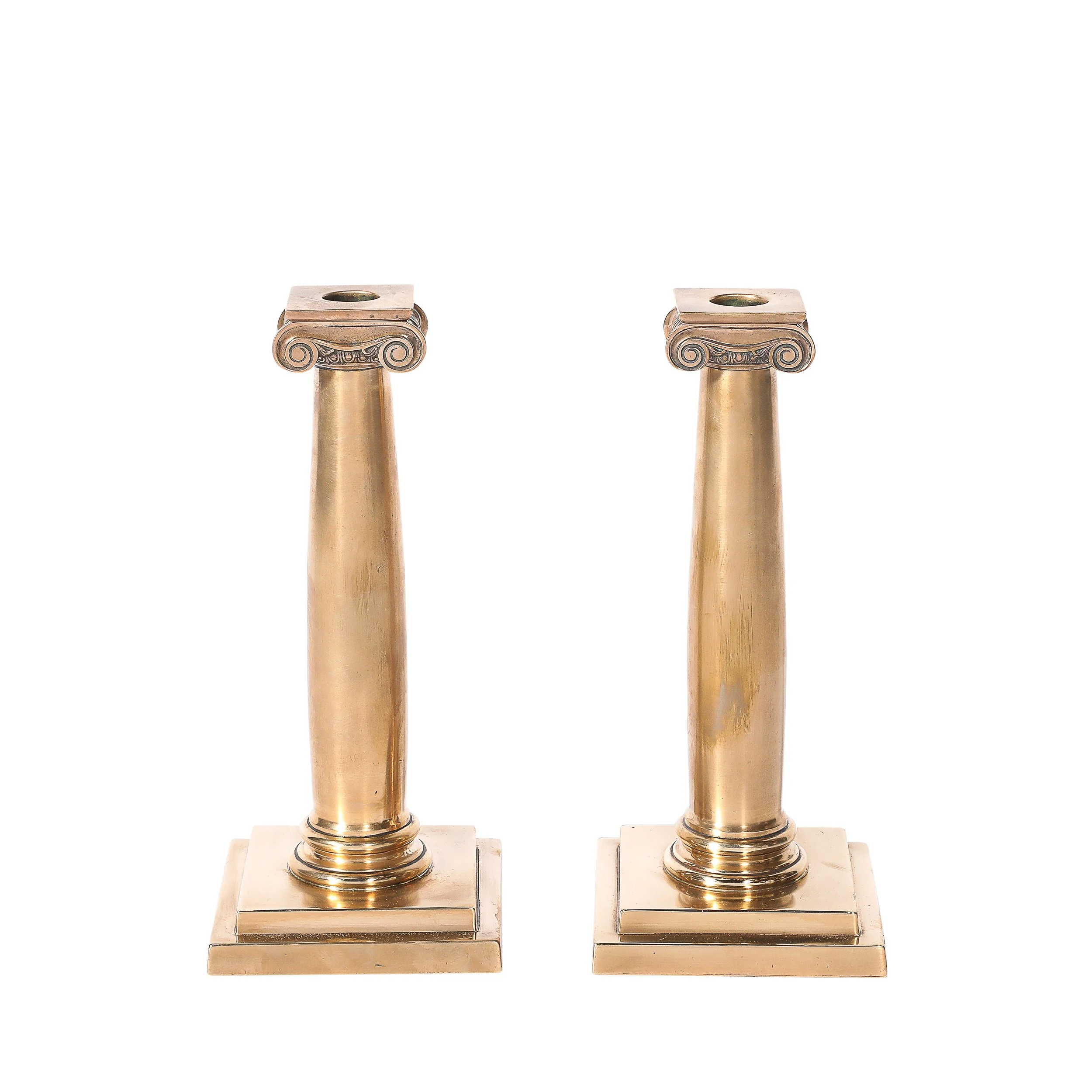 Art Deco Solid Bronze Plinth Base Corinthian Style Candleholders signed Gorham