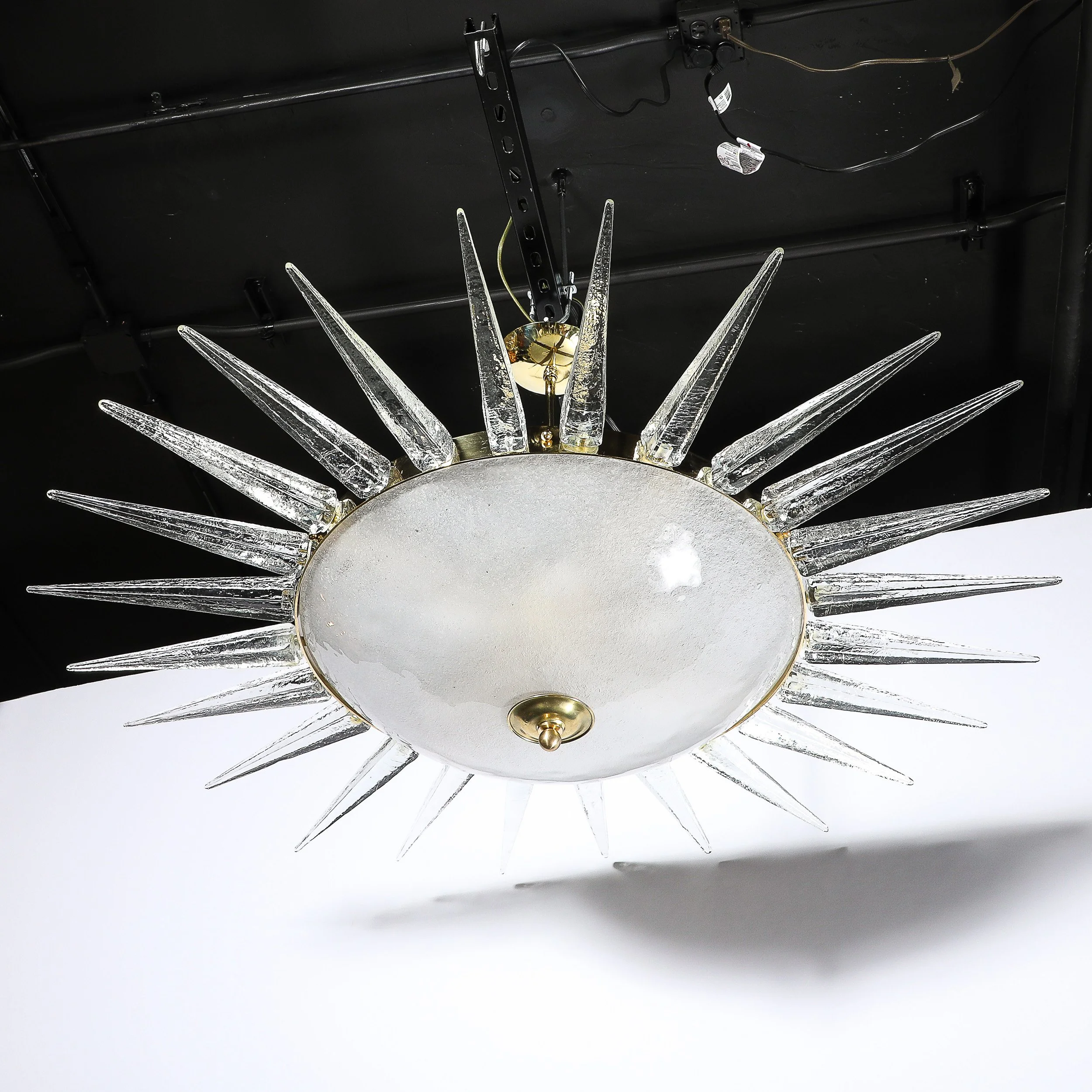 Modernist Brass Fitted Hand-Blown Murano Glass Starburst Spike Form Chandelier - High Style Deco 12.jpg