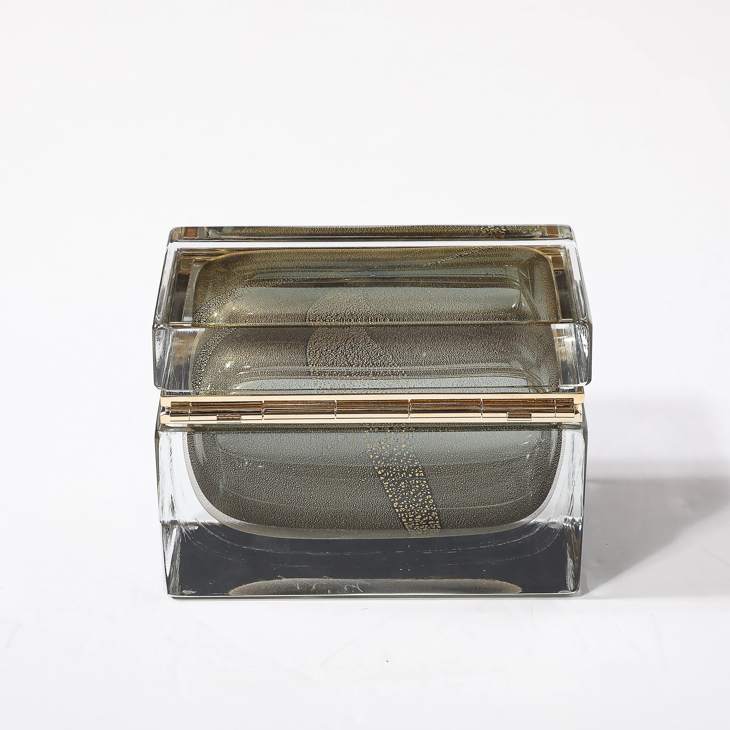 Modernist Hand-Blown Murano Glass Box in Muted Green w: 24 Karat Gold & Brass - High Style Deco 8.jpg