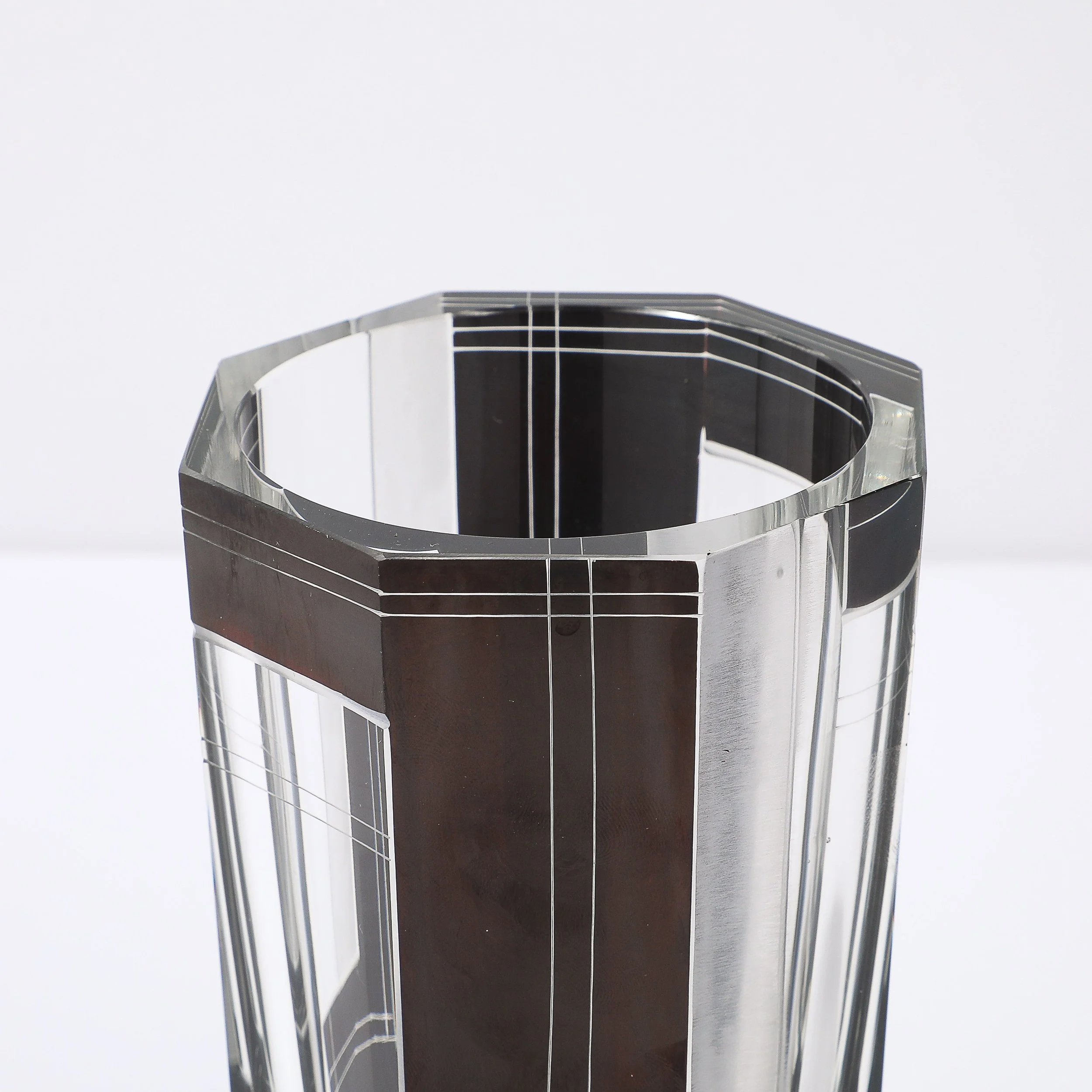 Art Deco Acid Etched Black Glass Vase with Grooved Detailing by Karl Palda - High Style Deco 2.jpg