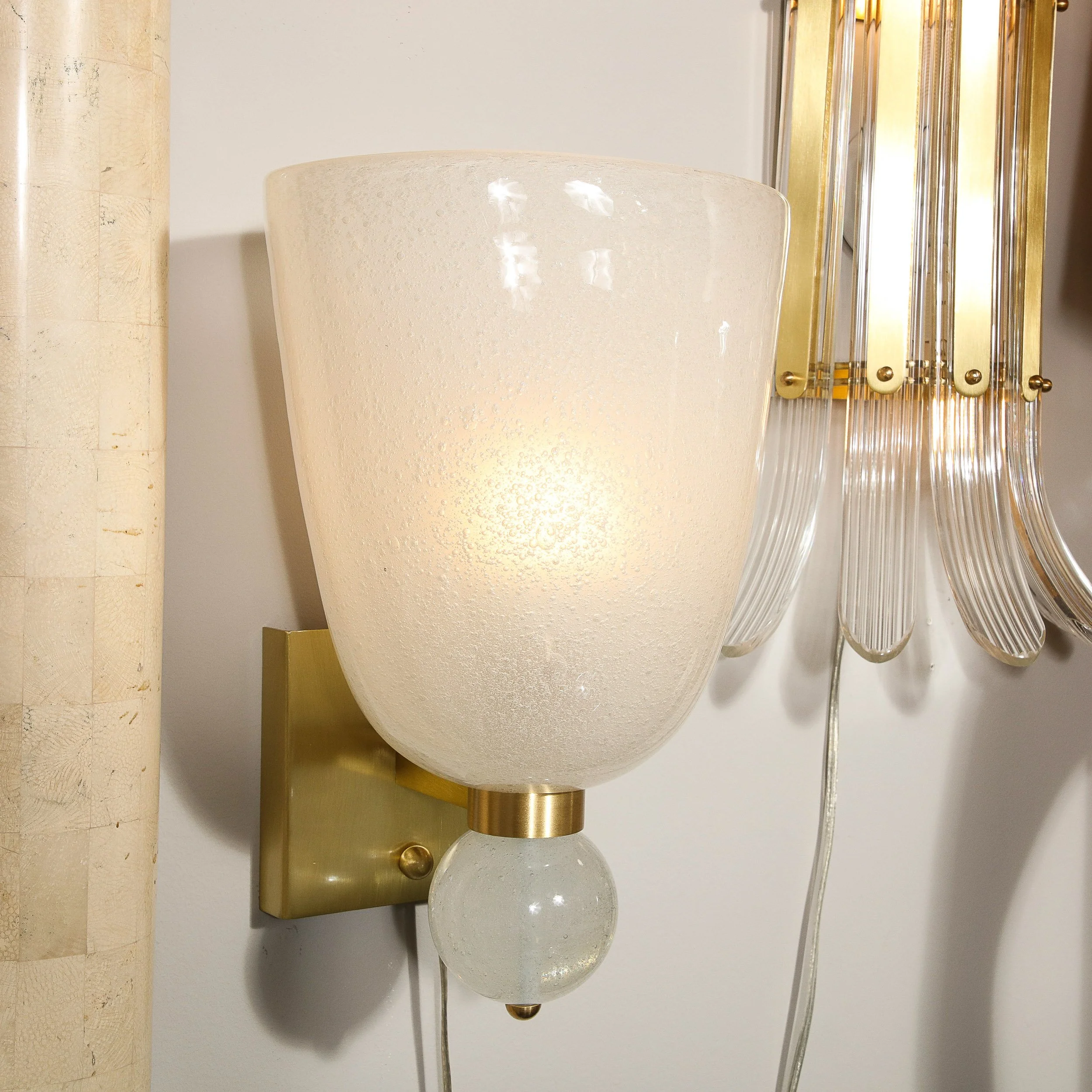 Modernist Hand-Blown Murano Sconces with Dense Murines and Oribital Drop - High Style Deco 11.jpg