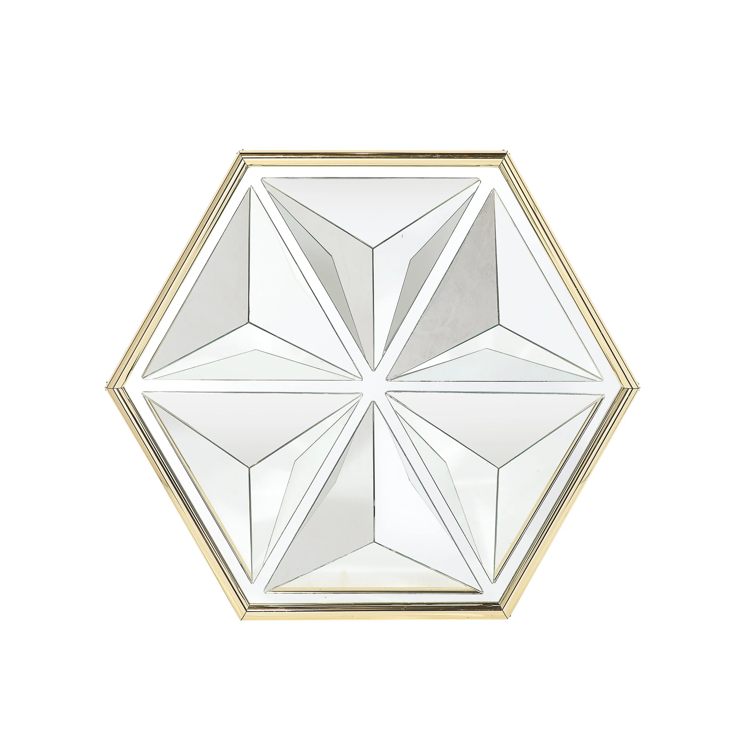 Mid-Century Hexagonal Segmented Kaleidoscopic Mirror W: Rounded Brass Frame - High Style Deco.jpg