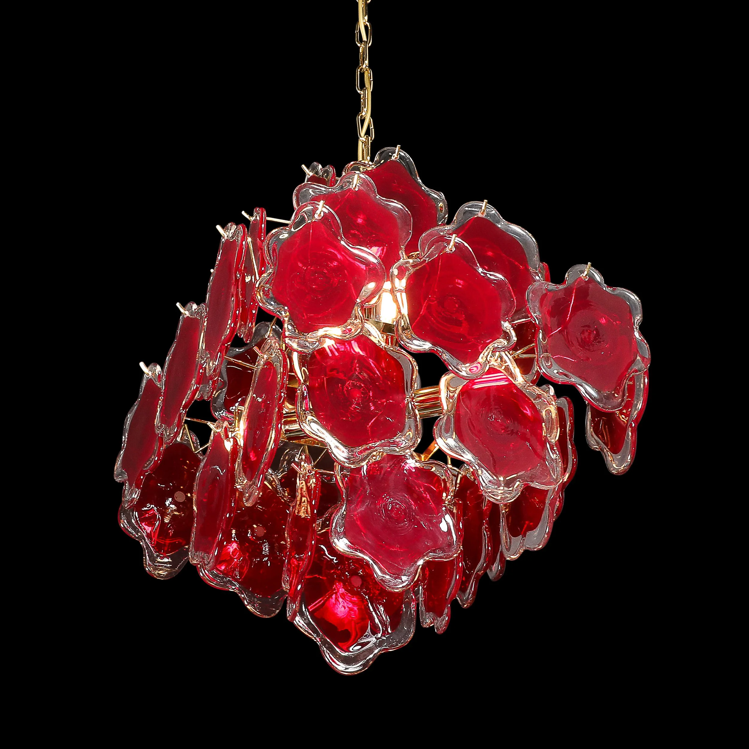 Modernist Hand-Blown Ruby Murano Glass Pagoda Form Organic Disc Chandelier - High Style Deco 4.jpg