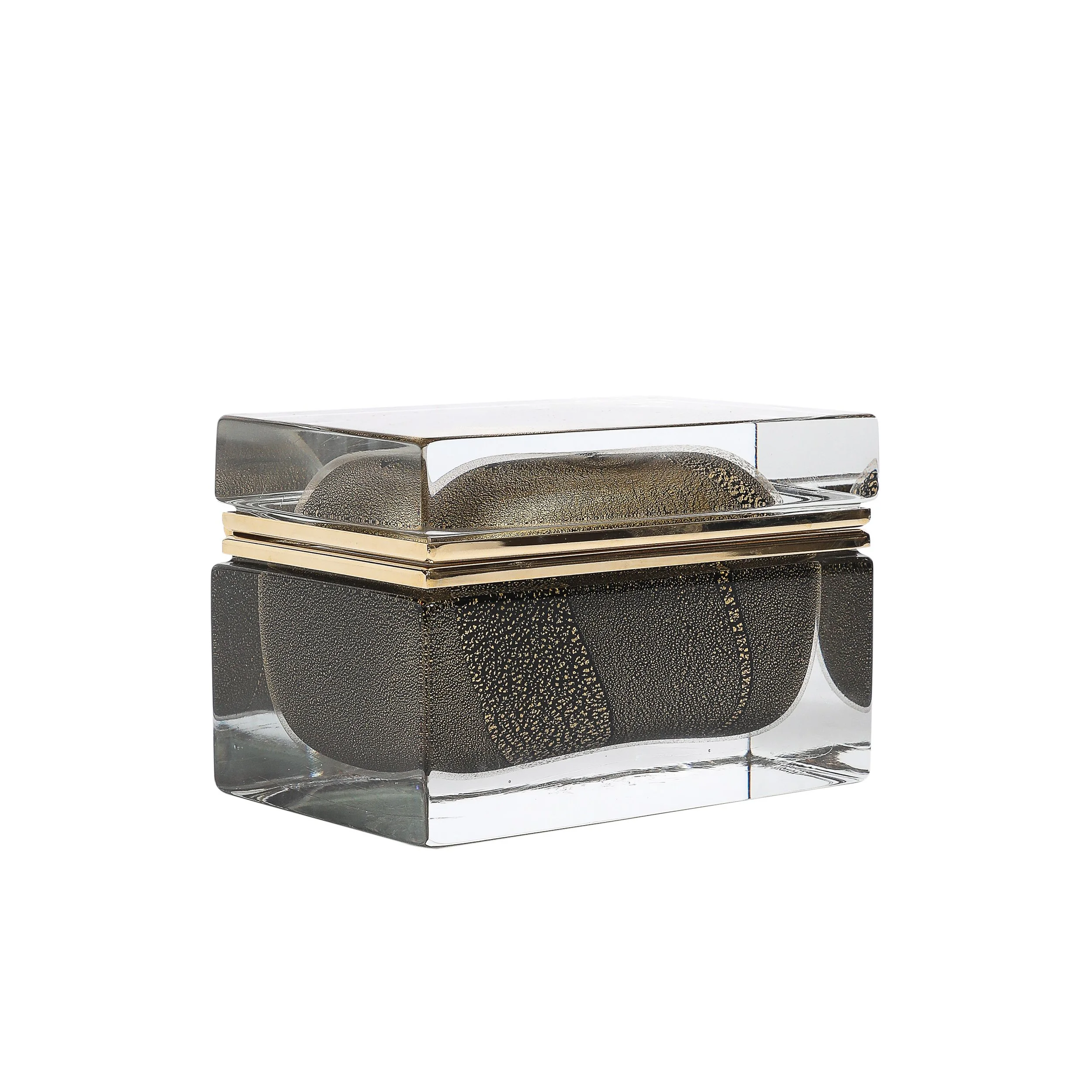 Modernist Hand-Blown Murano Glass Box in Black W: 24Karat Gold Flecks & Brass - High Style Deco 6.jpg