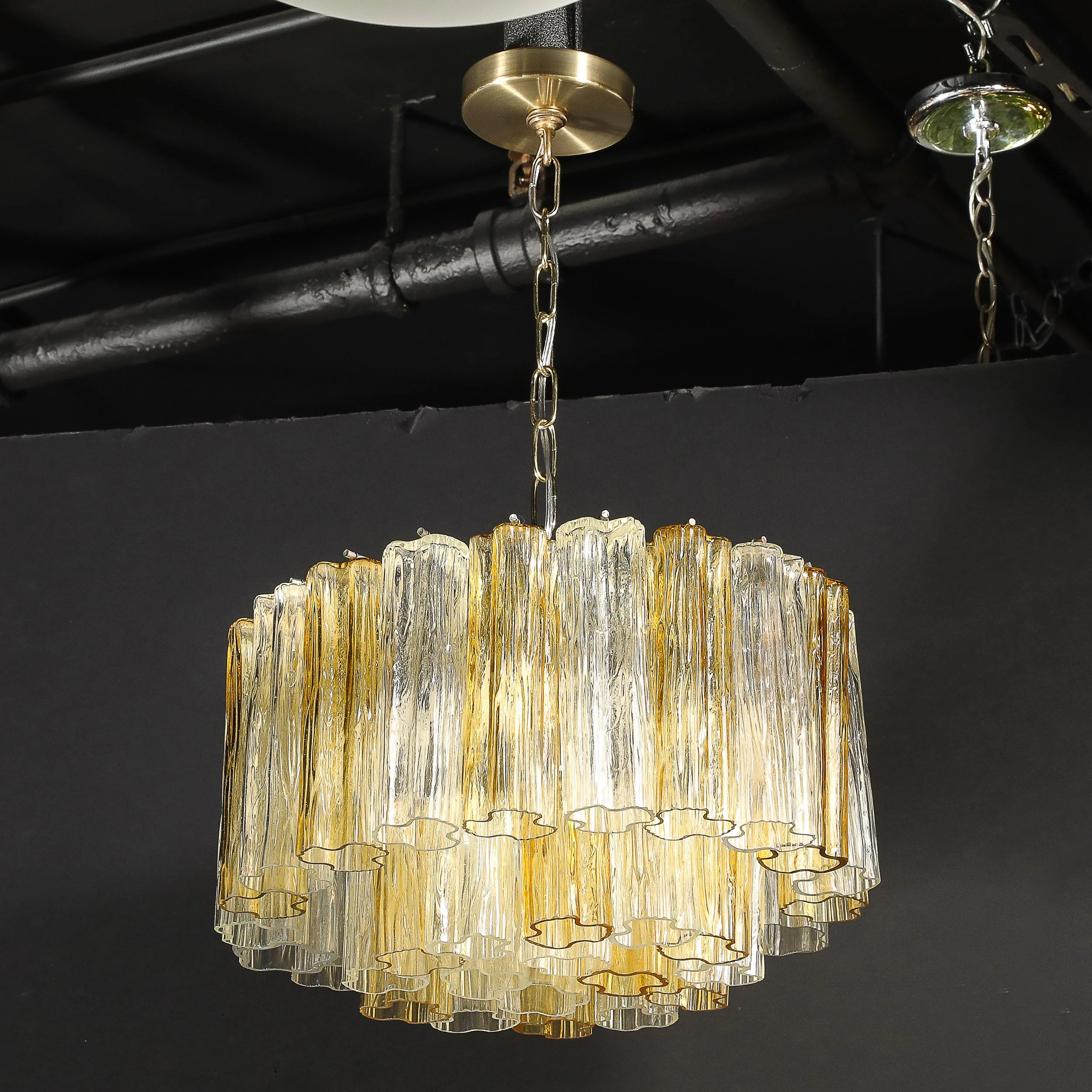 Mid-Century Two-Tier Hand-Blown Murano Clear & Topaz Hue Glass Chandelier - High Style Deco 11.jpg