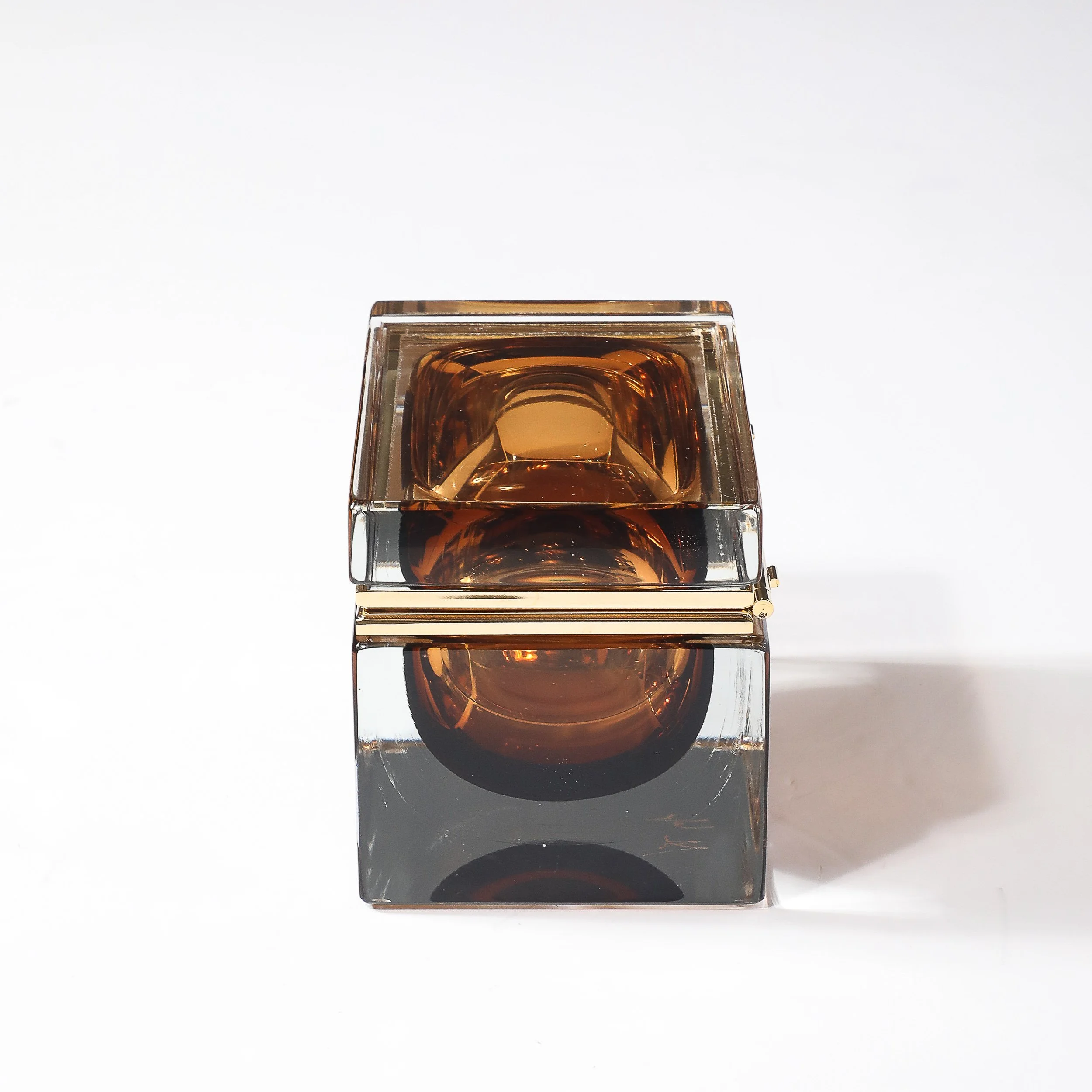 Modernist Hand-Blown Murano Glass Box in Citrine W: Polished Brass Fittings - High Style Deco 4.jpg