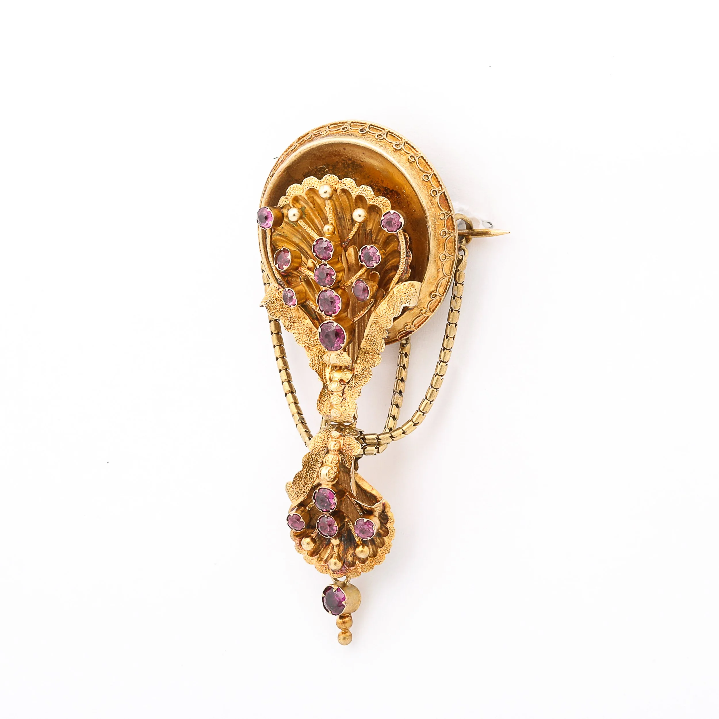 Stunning Antique Georgian Floral 10K Gold Brooch W: Round Cut Amethysts - High Style Deco 1.jpg
