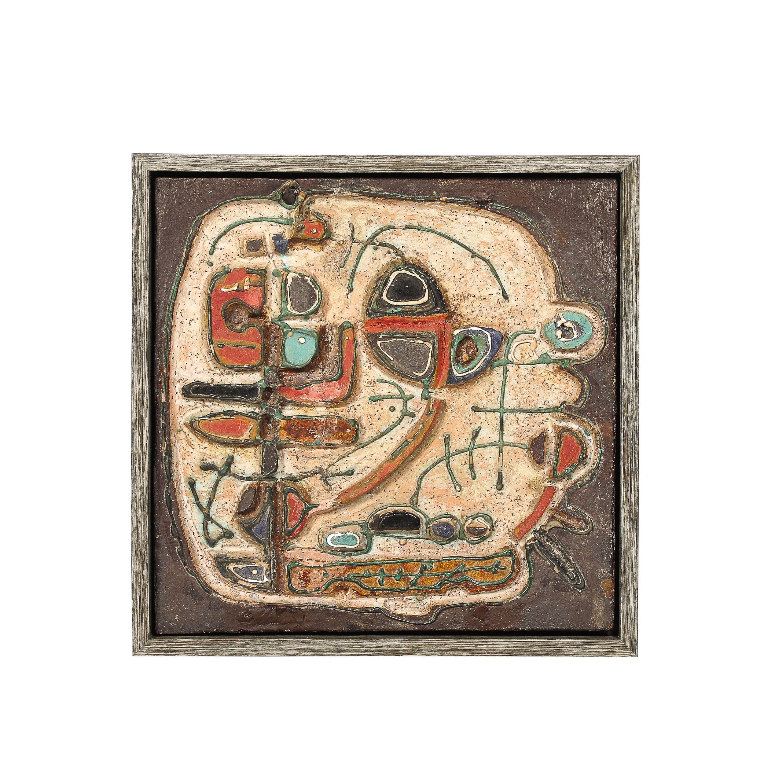 Mid-Century Abstract Glazed Earthenware Plaque in Burnt Umber, Cream & Red Hues - High Style Deco.jpg