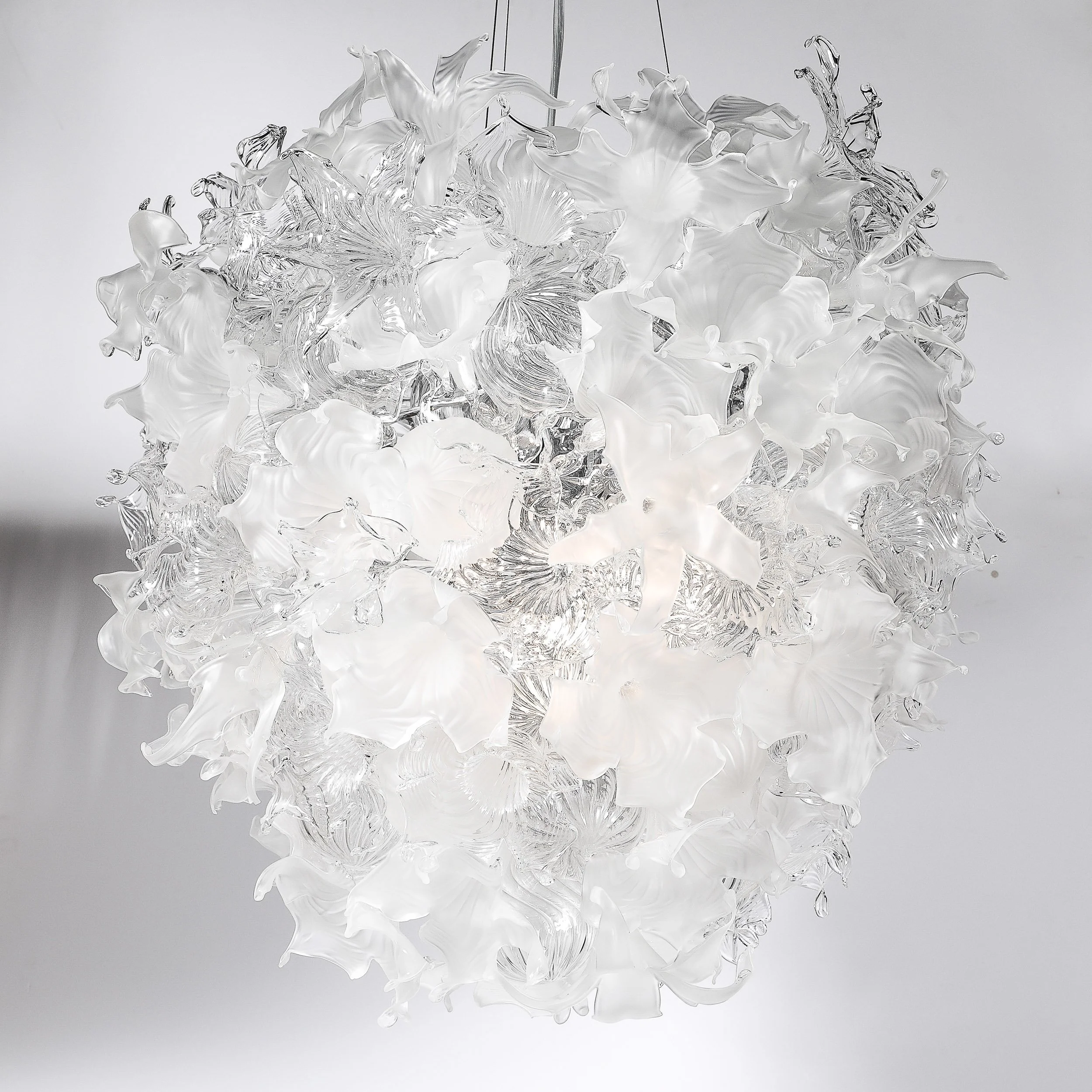 Modernist Hand-Blown Frosted & Clear Murano Glass Ethereal Bloom Bud Chandelier - High Style Deco 1.jpg