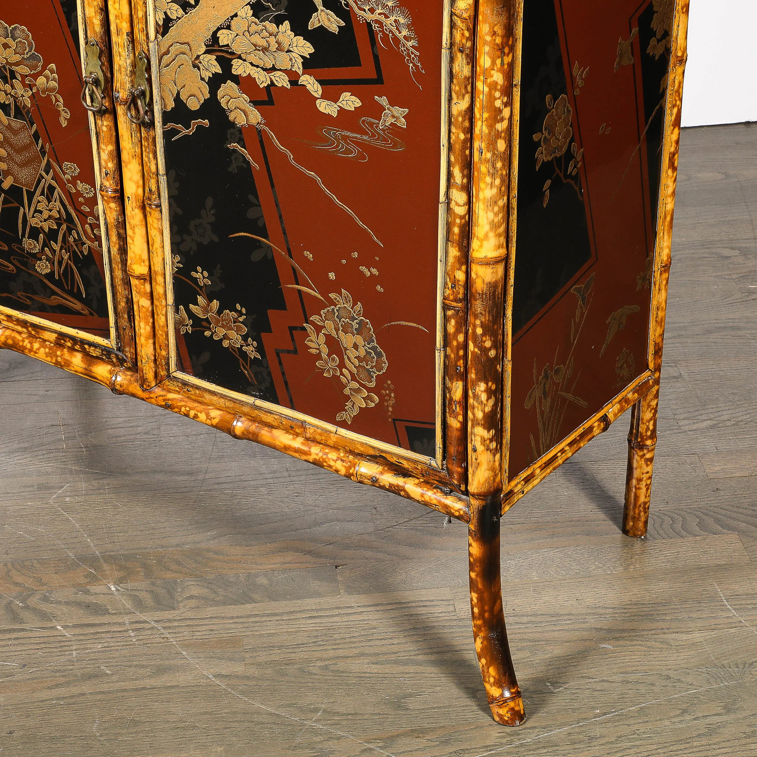 Art Deco Bamboo & Cubist Red & Black Geometric Detailed Gilt Chinoiserie Cabinet - High Style Deco 7.jpg