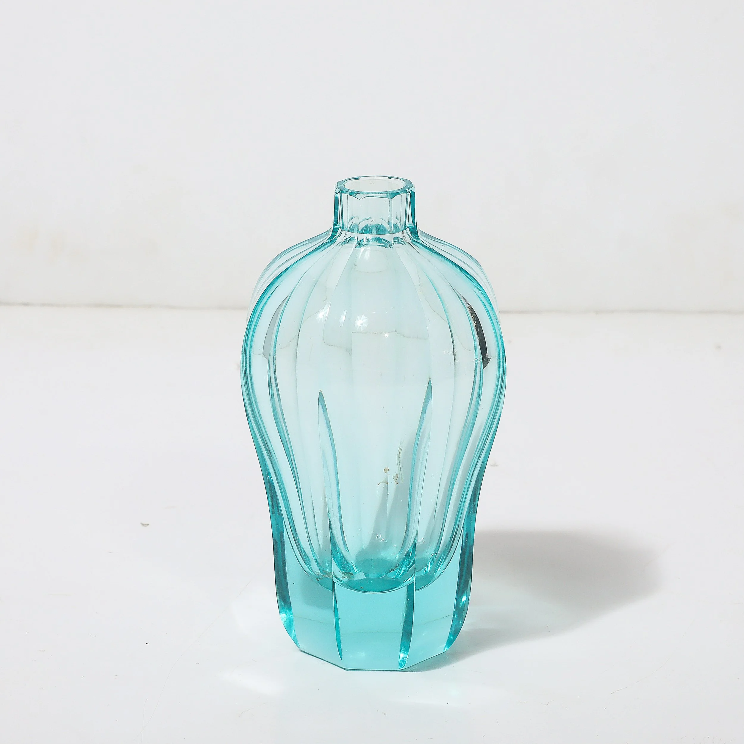 Art Deco Faceted Cut Crystal Vase in Aquamarine Hue signed Moser - High Style Deco 2.jpg