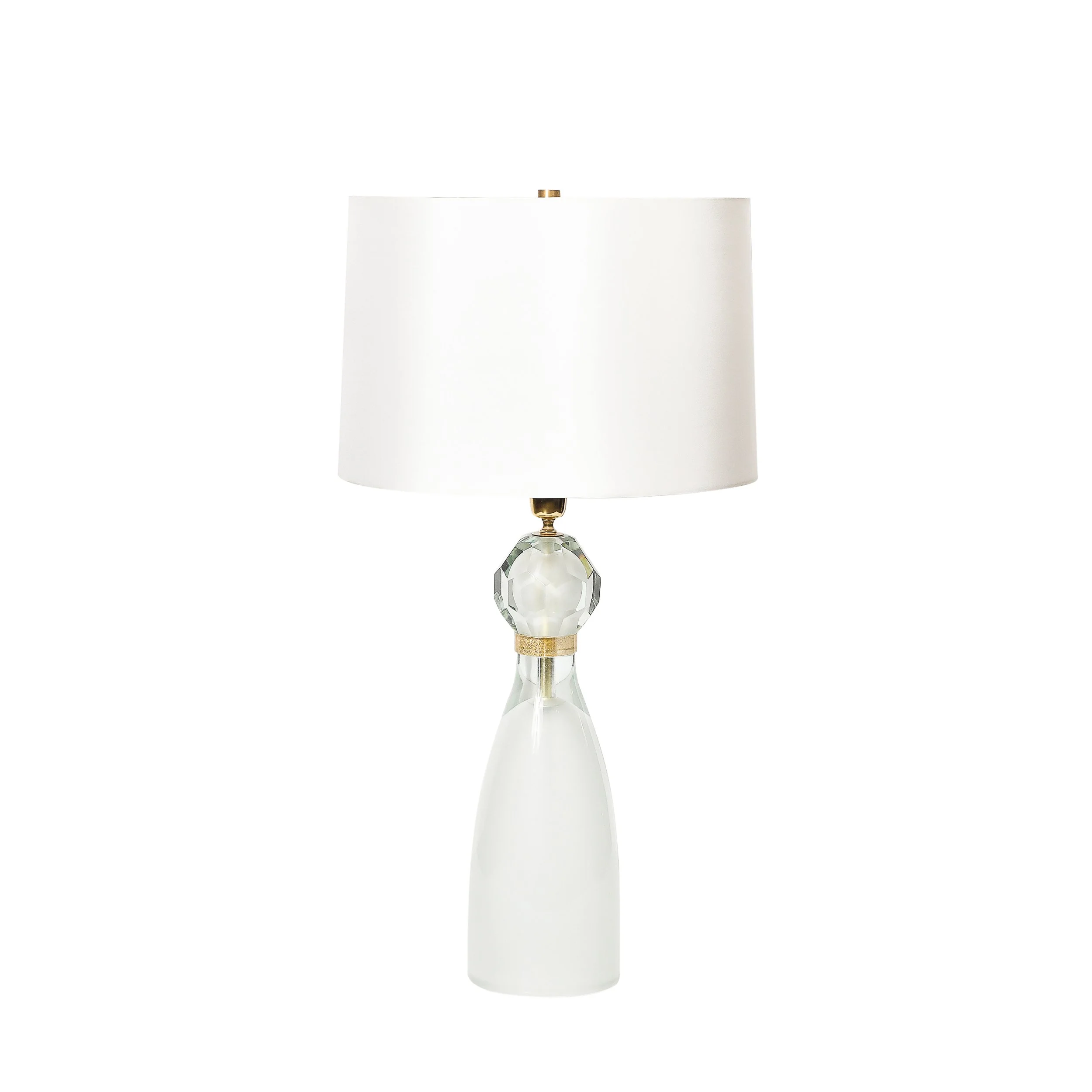 Modernist Faceted Mist Gray & 24k Gold Murano Glass Hourglass Form Table Lamps - High Style Deco 1.jpg