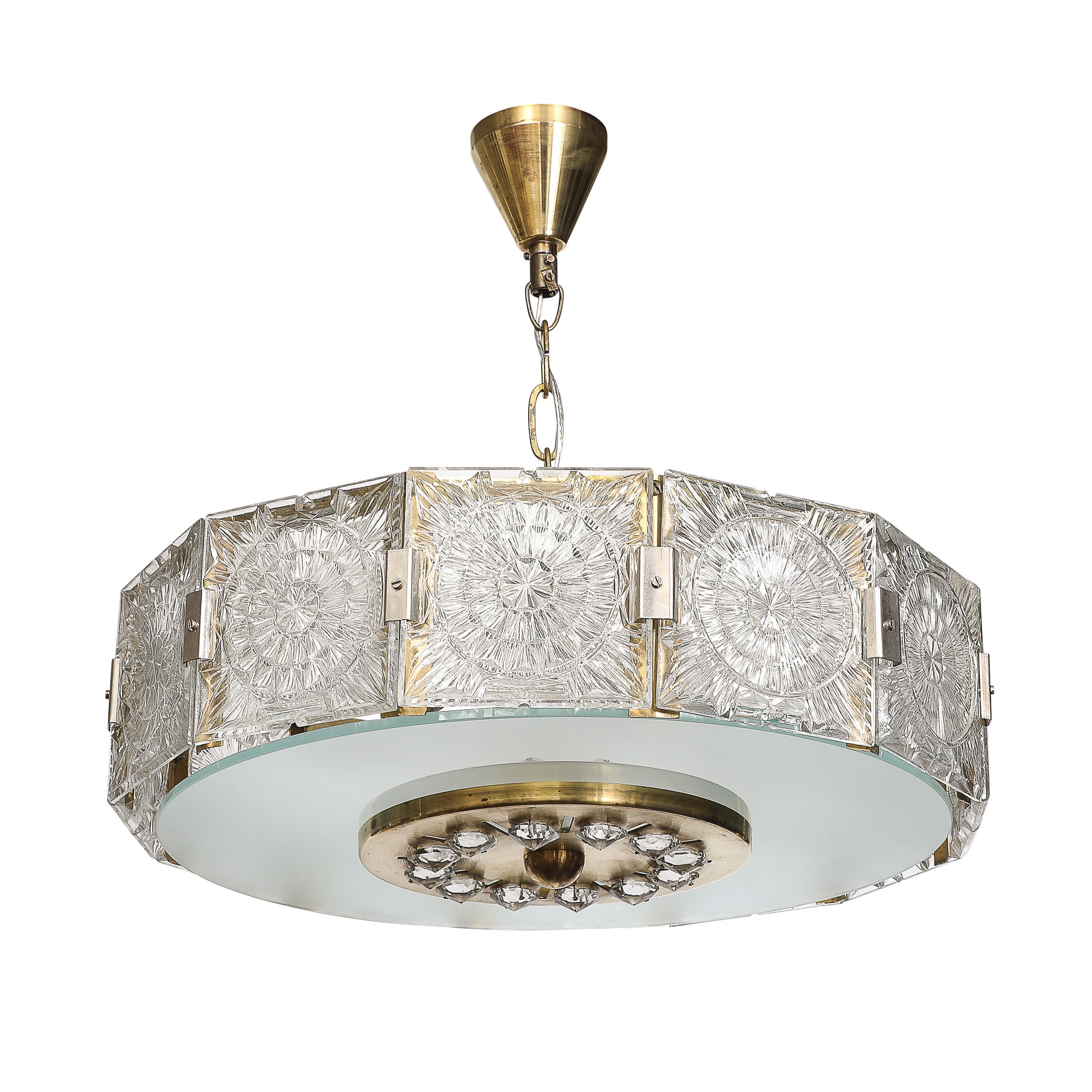 Mid-Century Modernist Pressed Glass Pendant Chandelier W: Frosted Diffuser - High Style Deco.jpg