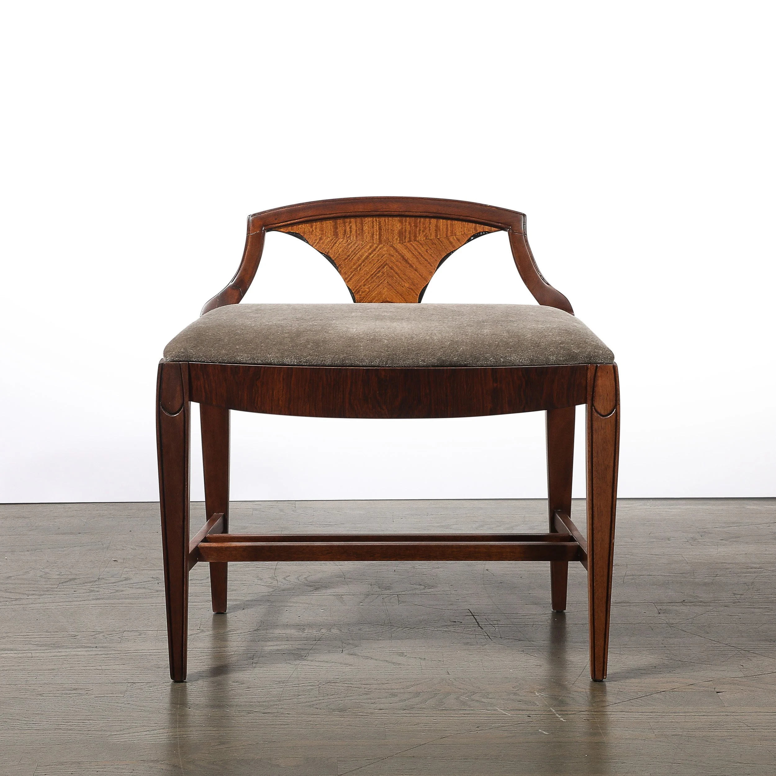 Art Deco Book-Matched Walnut & Mohair Sculptural Vanity Stool by Grosfeld House - High Style Deco 2.jpg