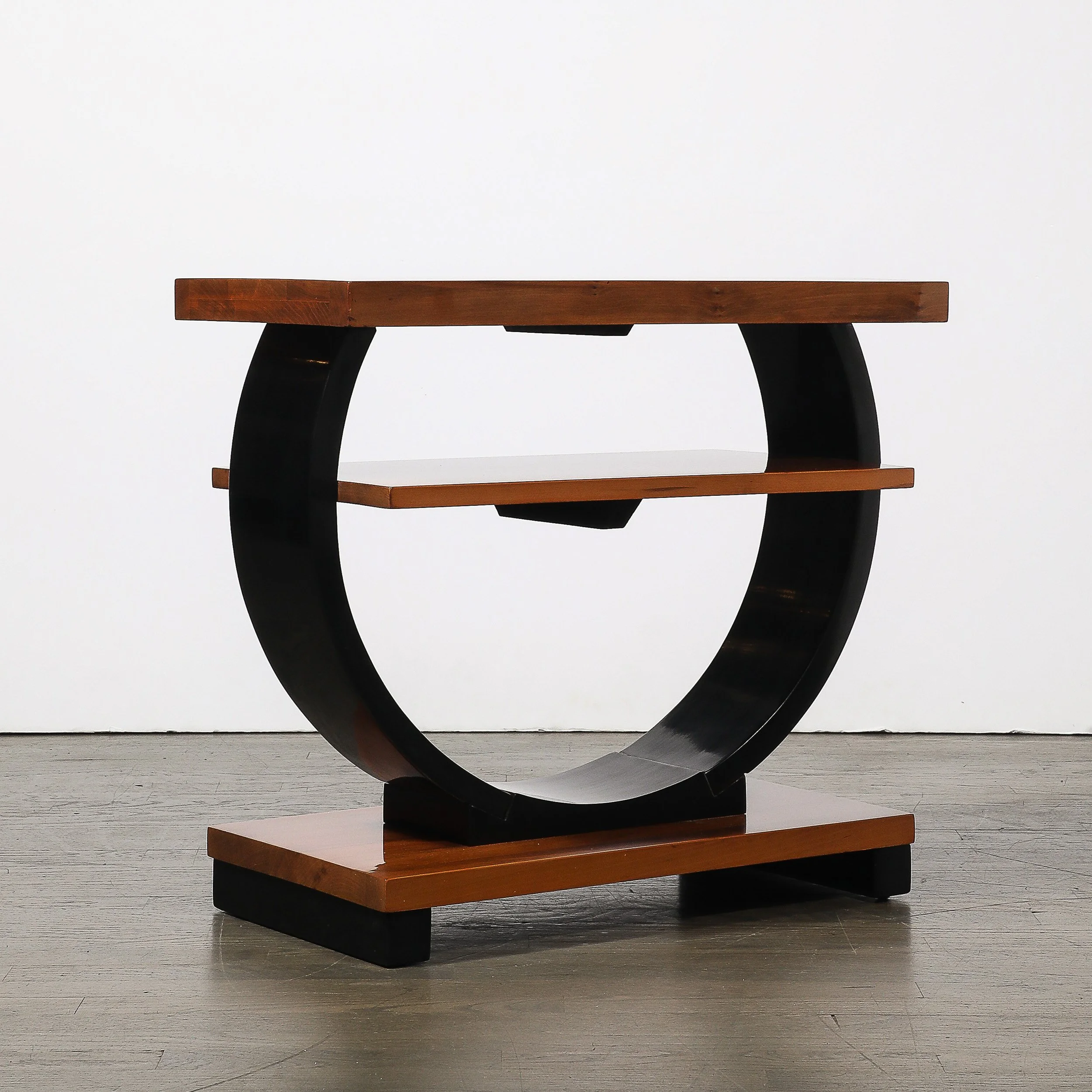 Pair of Art Deco Machine Age Two-Tier Side Tables in Walnut & Black Lacquer - High Style Deco 21.jpg