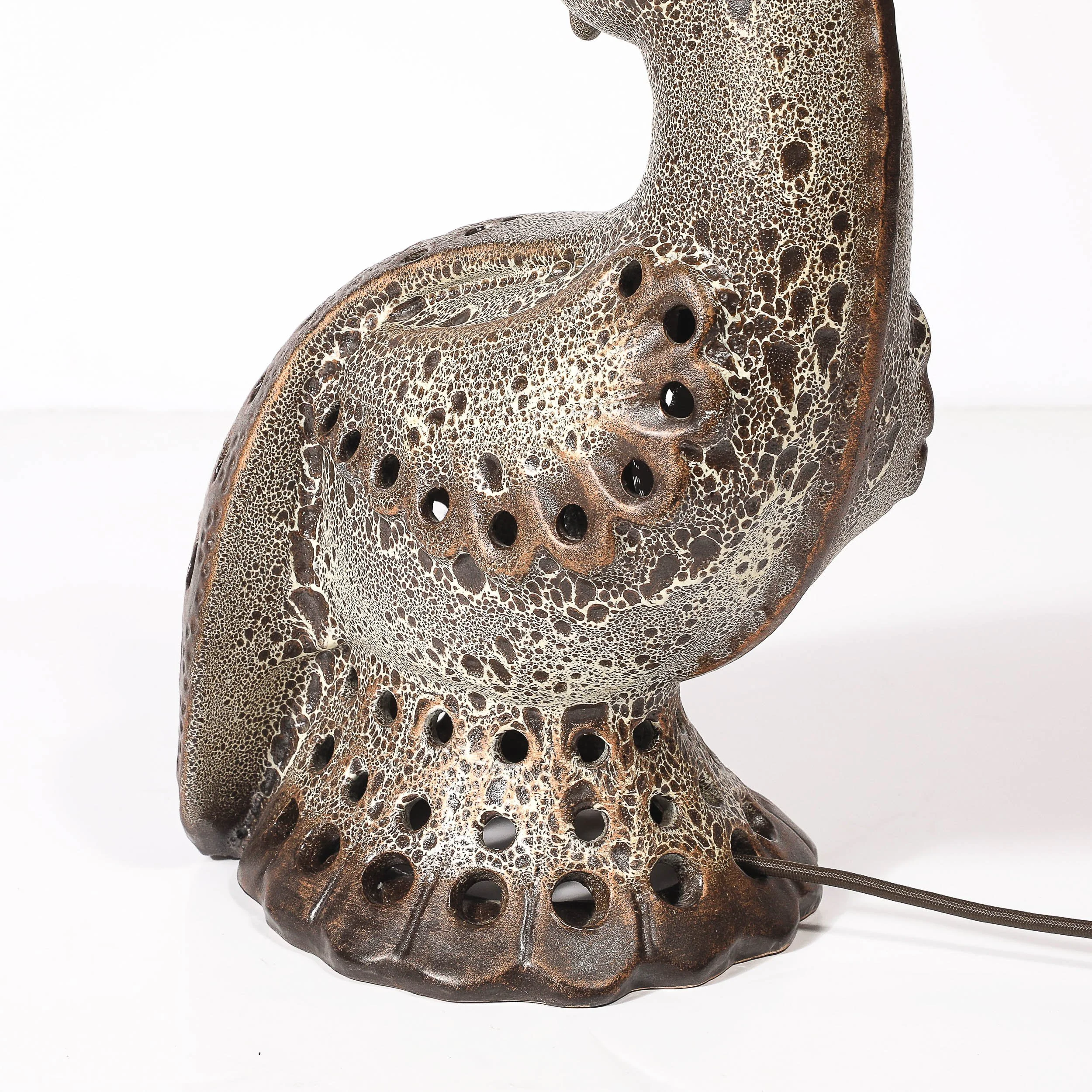 Mid-Century Peacock Table Lamp in Ceramic with Textural Gradient Umber Glaze - High Style Deco 16.jpg