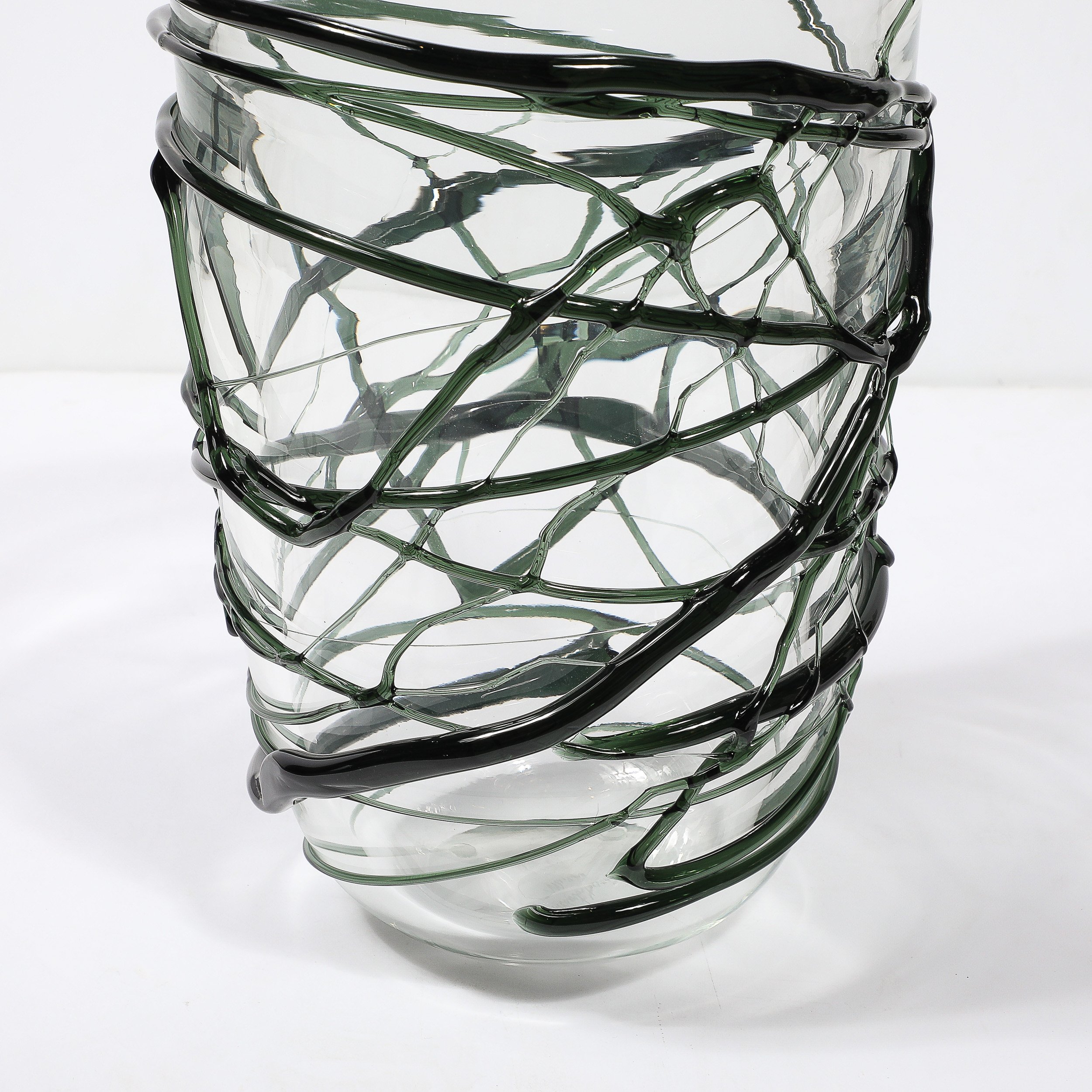 Hand-Blown Murano Glass Vases with Organic Viridian Green Sculptural Striations - High Style Deco 11.jpg