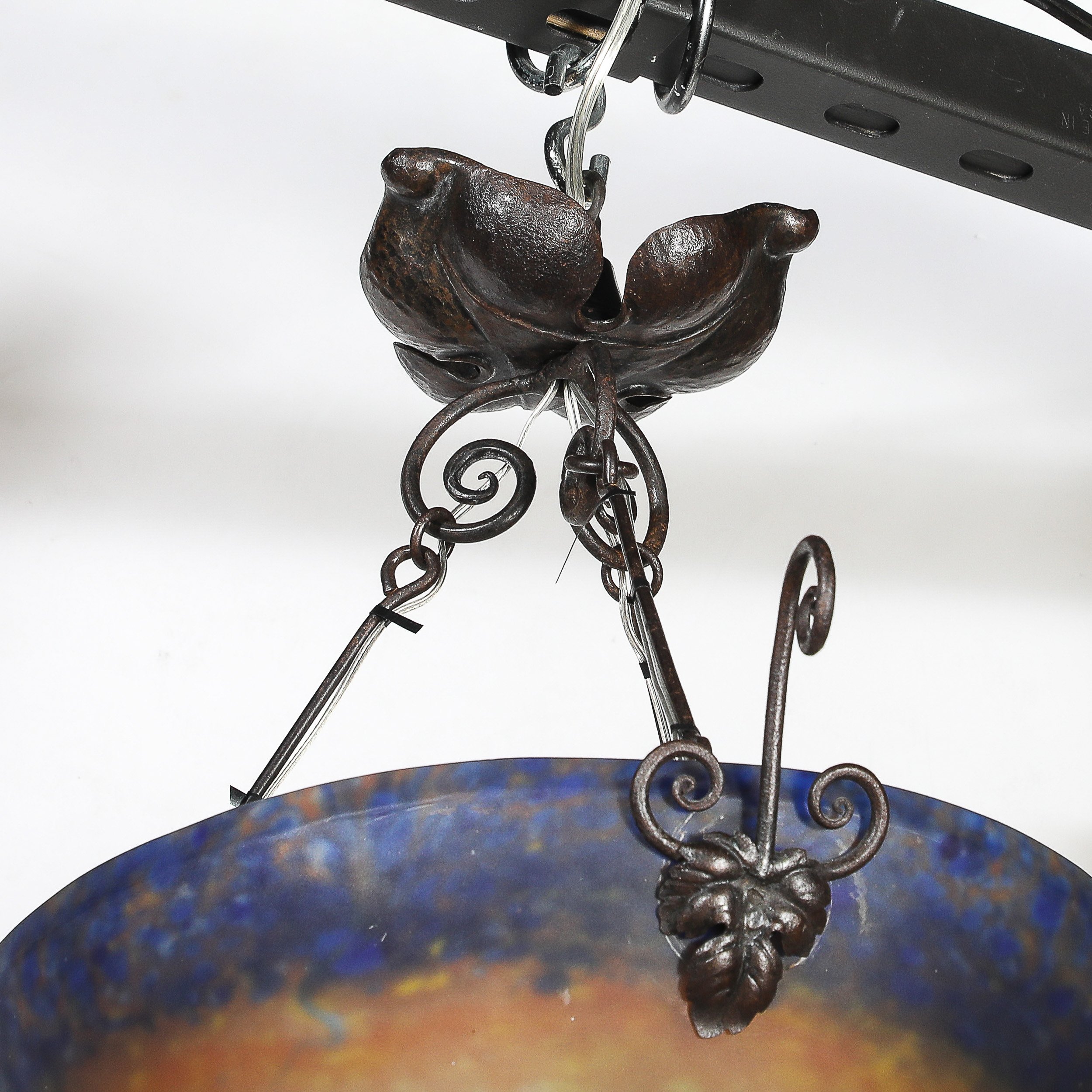 Art Deco Pâte de Verre Blue & Smoked Honey Glass Chandelier w: Leaf Form Fitting - High Style Deco 14.jpg