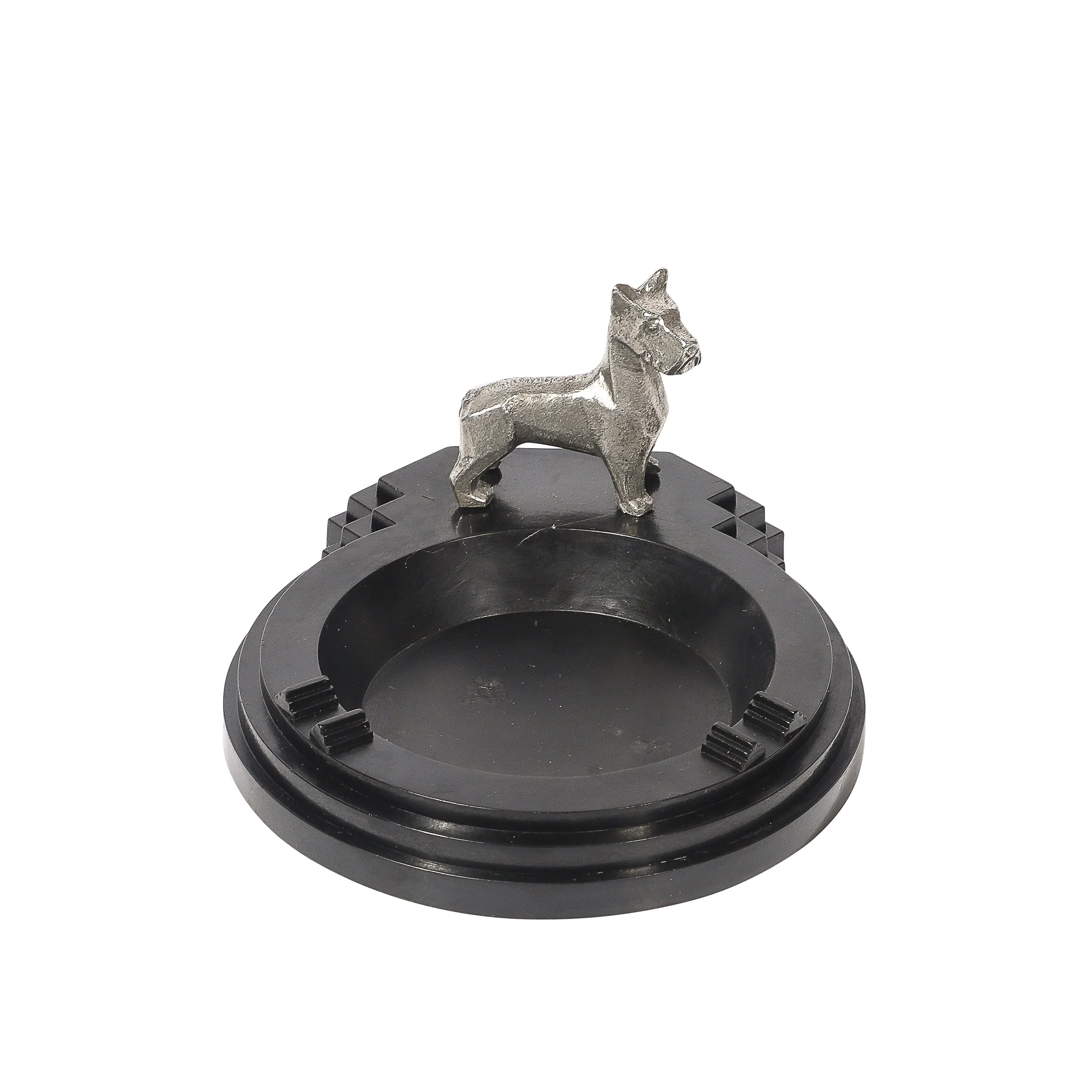 Art Deco Skyscraper Style Black Bakelite & Pewter Scottie Ashtray:Pipe Rest - High Style Deco.jpg
