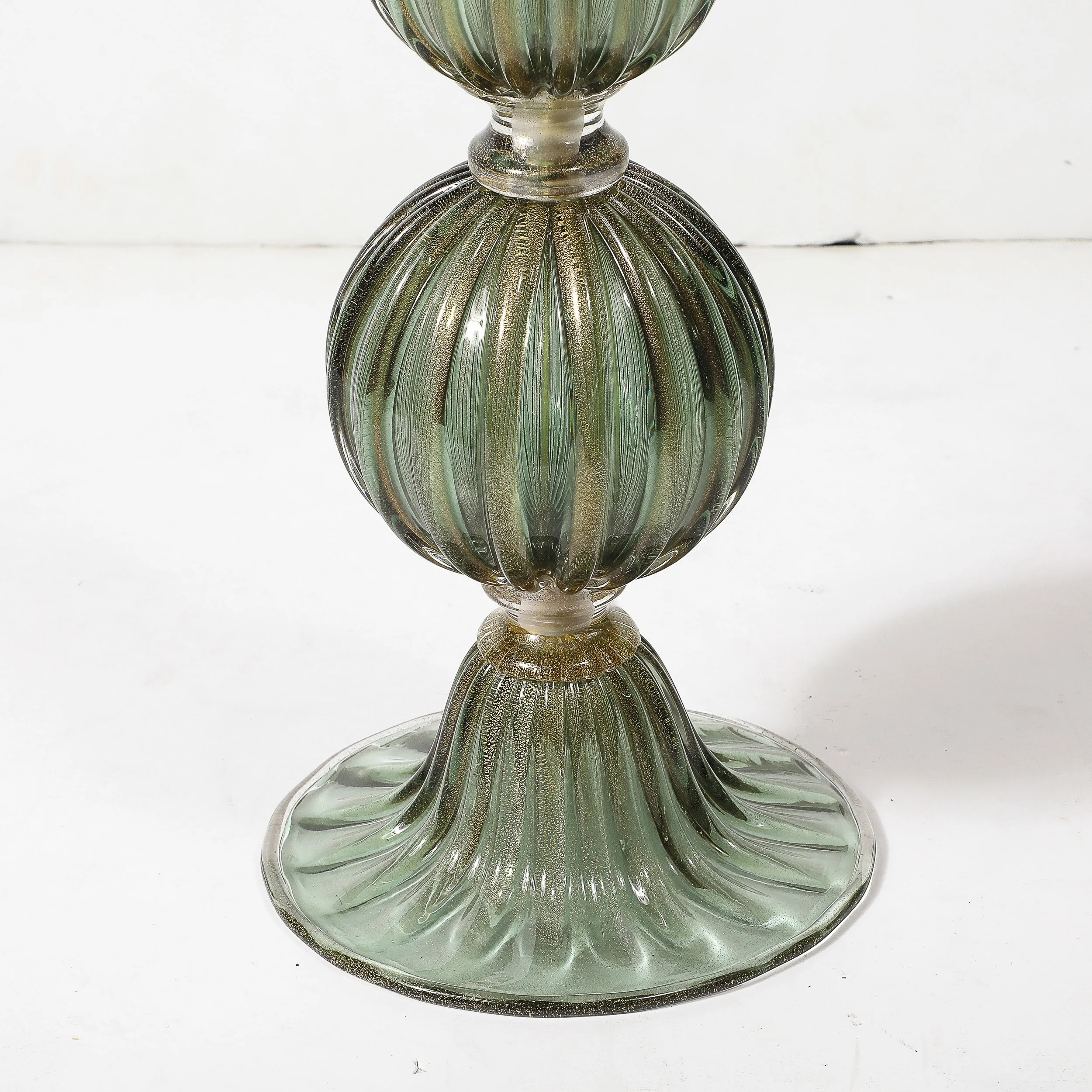 Modernist Hand-Blown Smoked Emerald Murano Glass Fluted Stacked Ball Table Lamps - High Style Deco 5.jpg